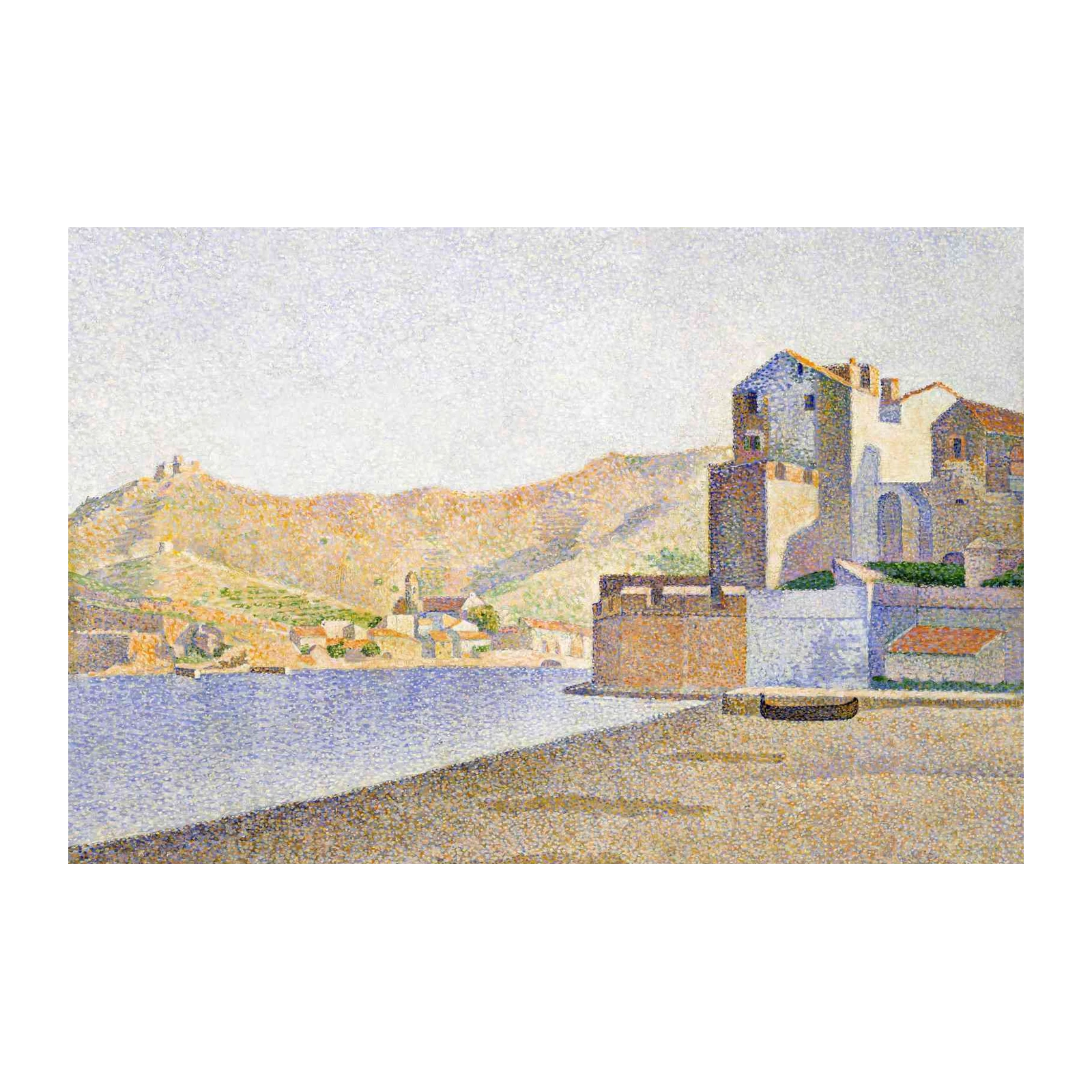 Seaside Village Pointillism Wall Art