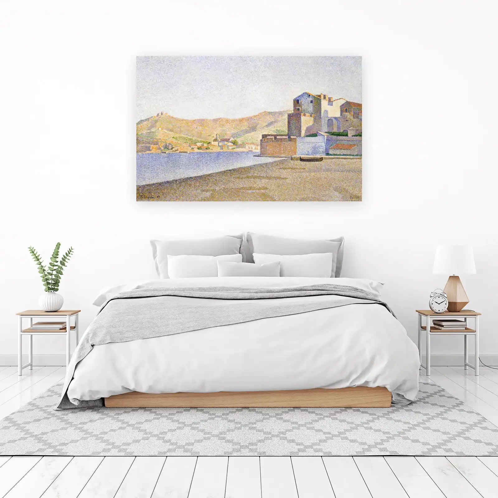 Seaside Village Pointillism Wall Art