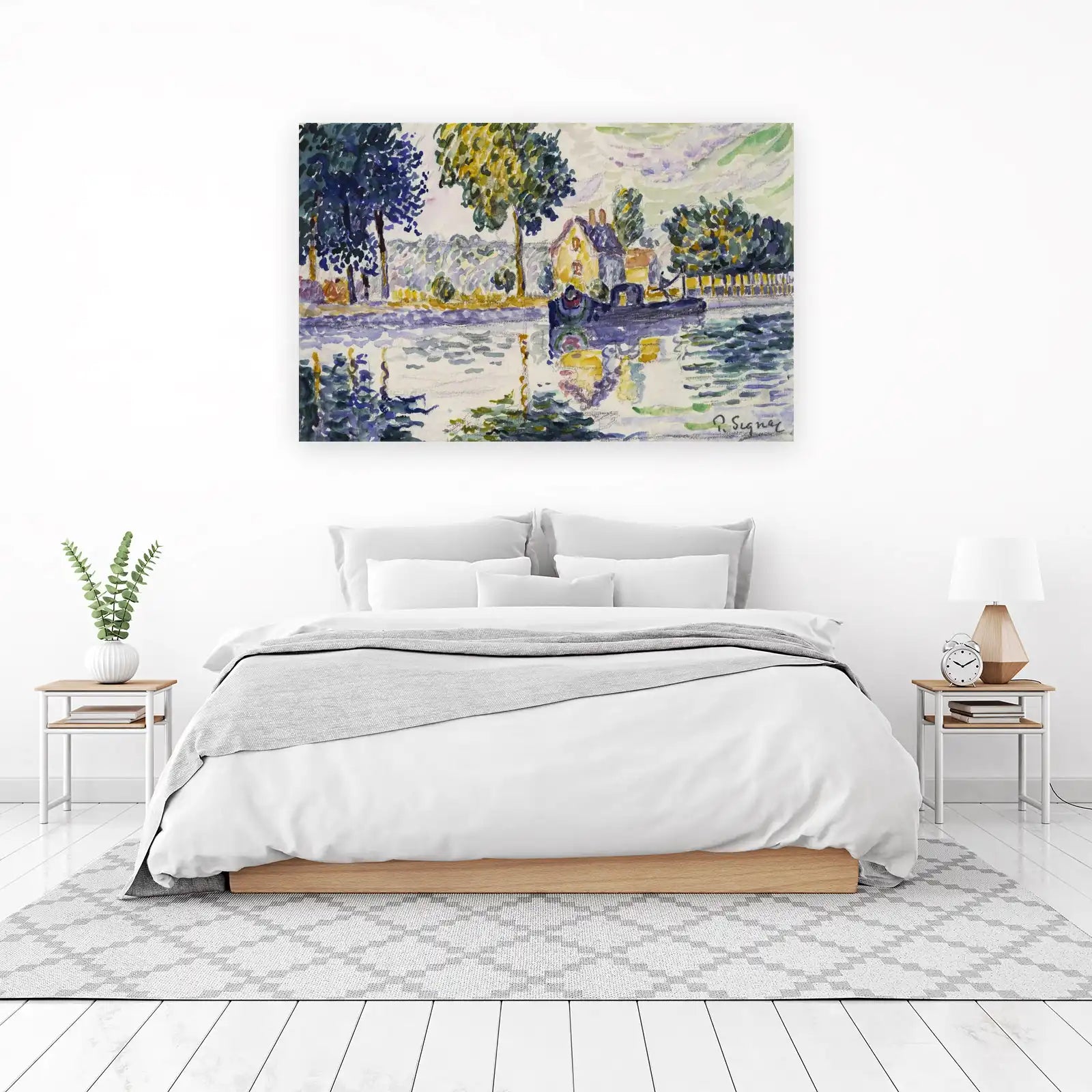 Impressionist River Scene with Boat Wall Art