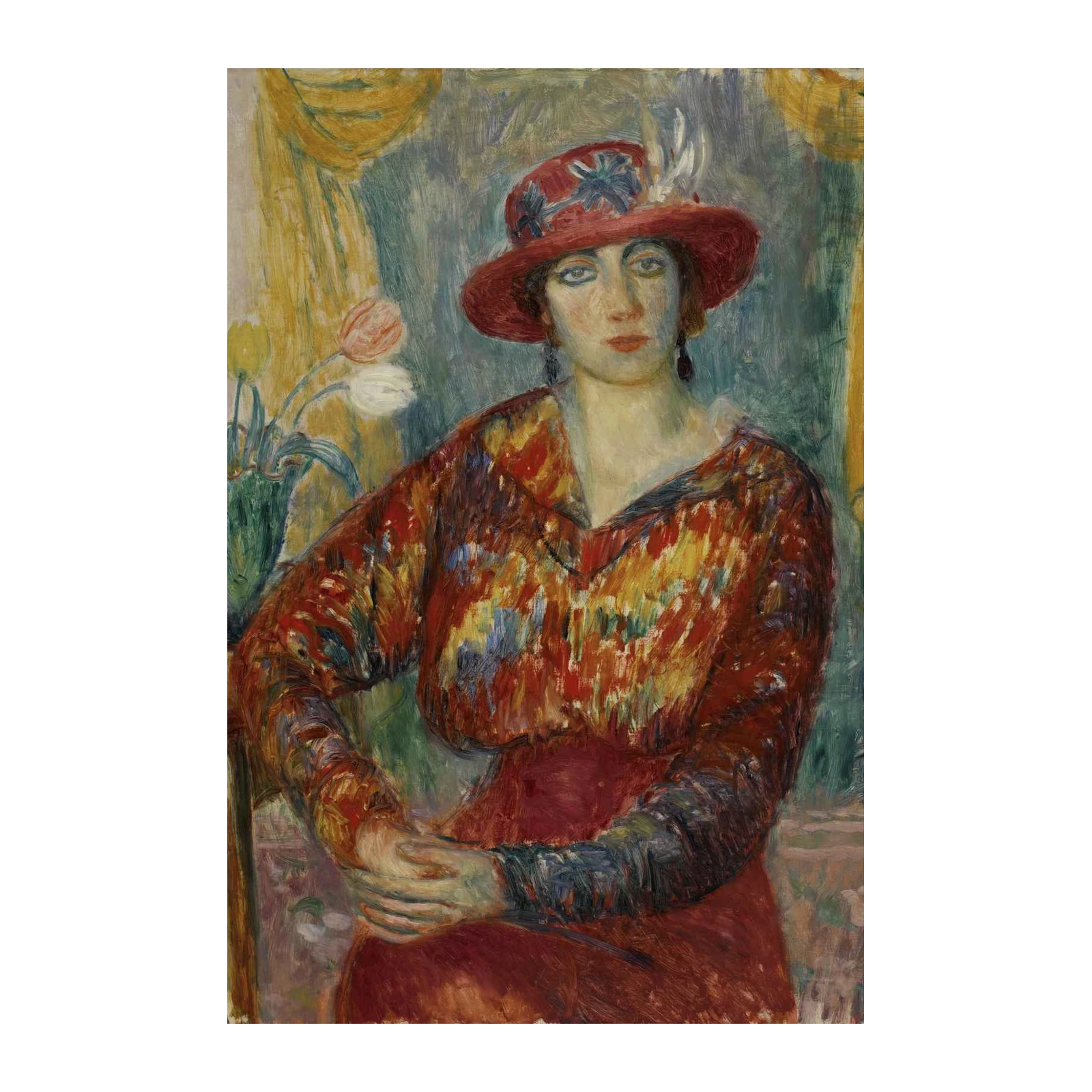 Elegant Woman Red Hat Impressionist Wall Art Wall Art