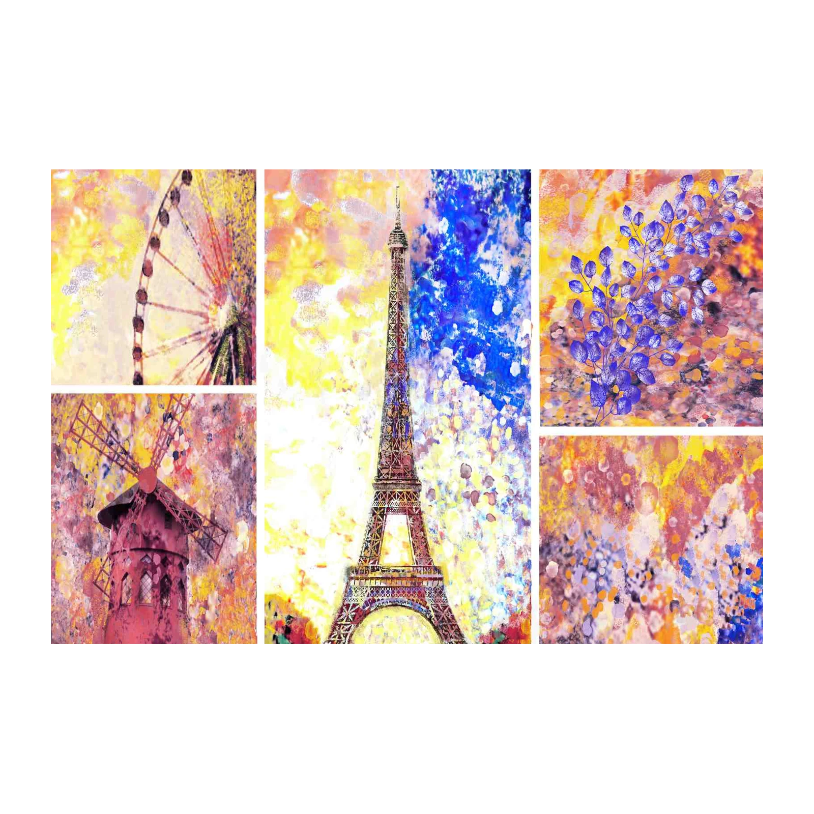 Vibrant Paris Scene Wall Art | Eiffel Tower & Moulin Rouge