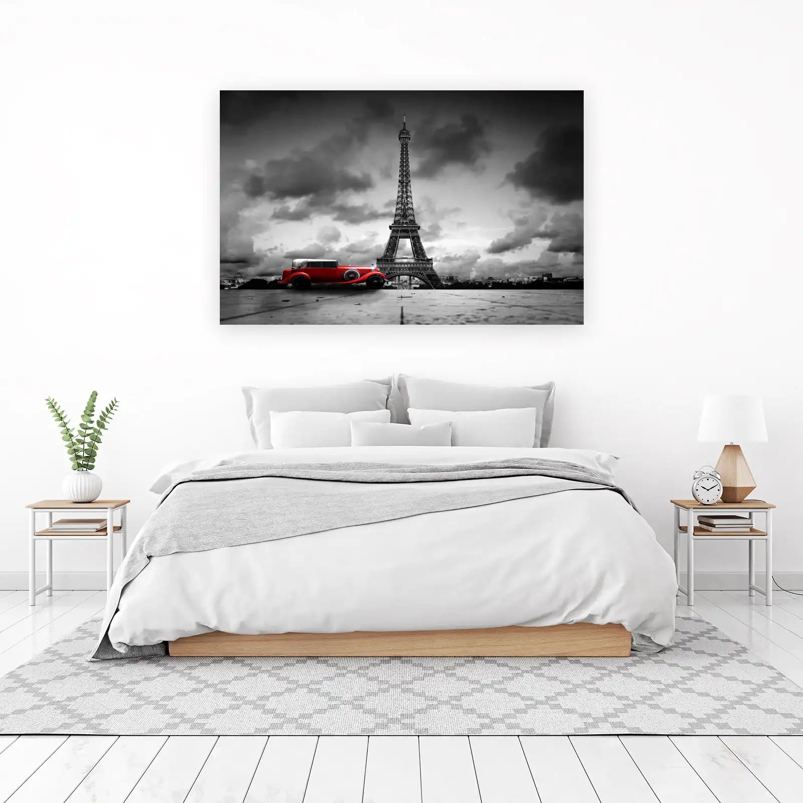 Retro Paris Red Car Eiffel Tower Wall Art