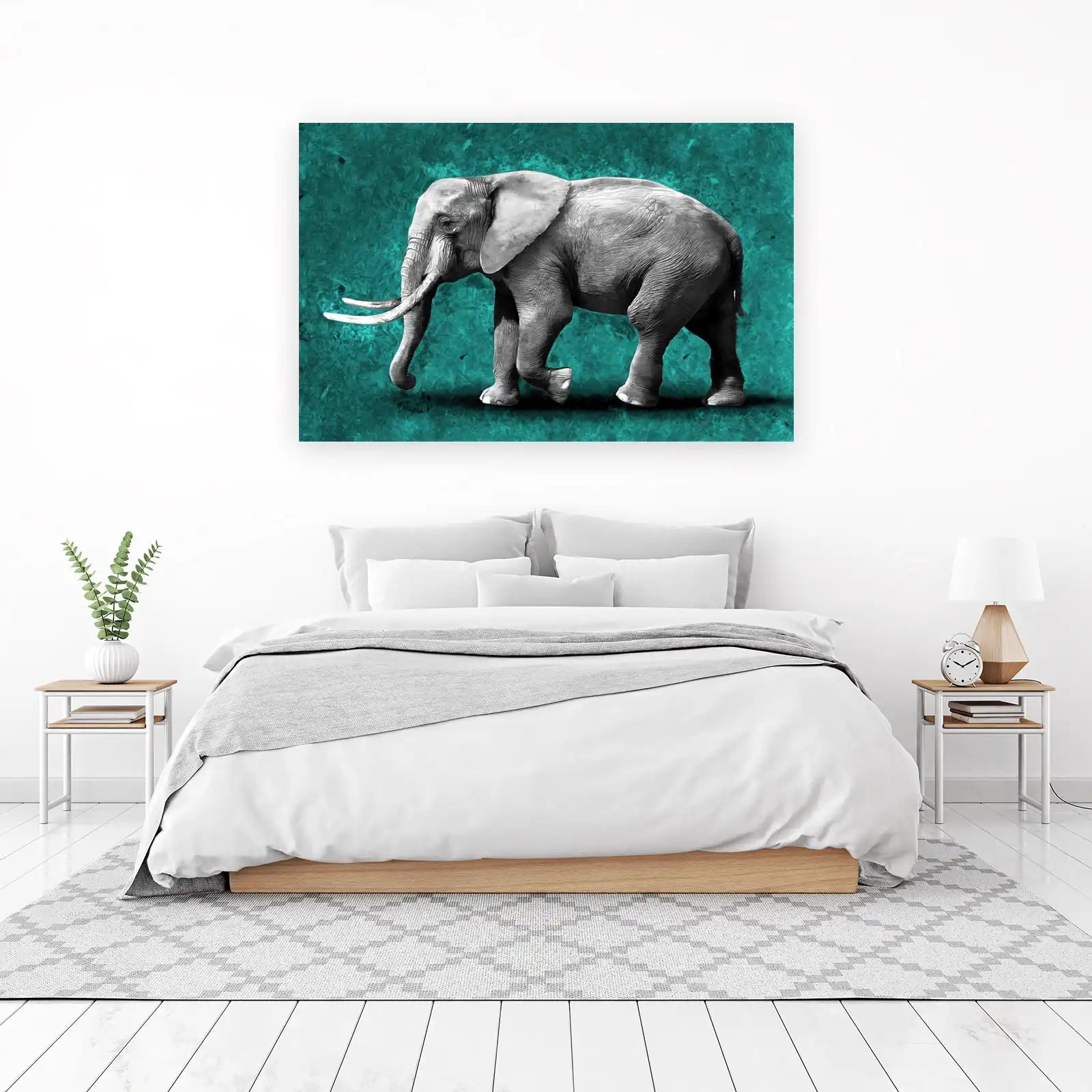 Majestic Elephant Teal Texture Wall Art