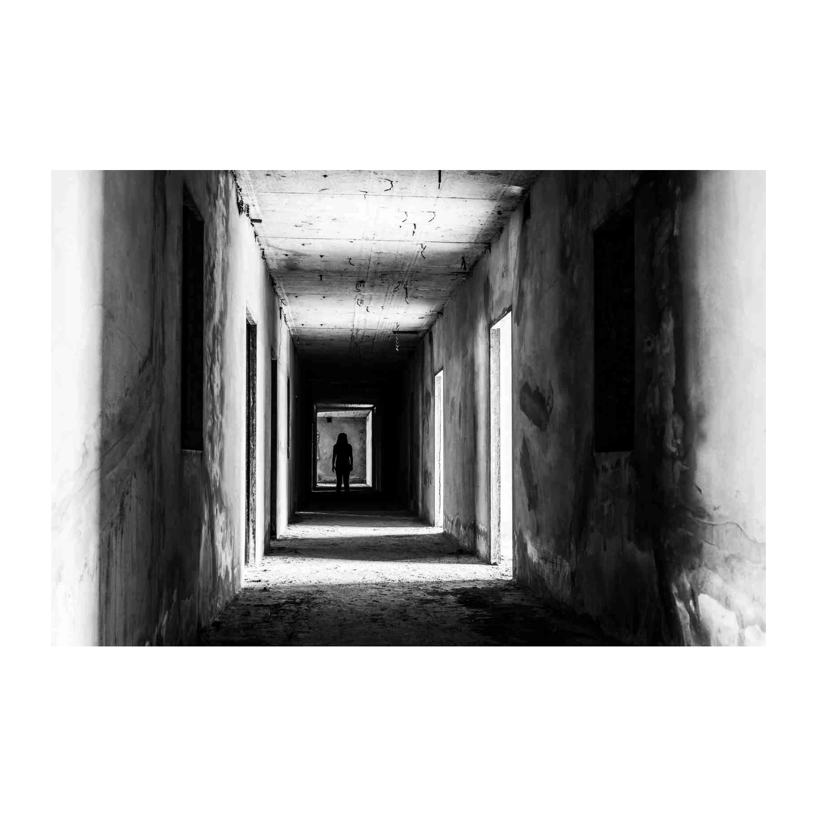 Mysterious Silhouette Hallway Dark Wall Art
