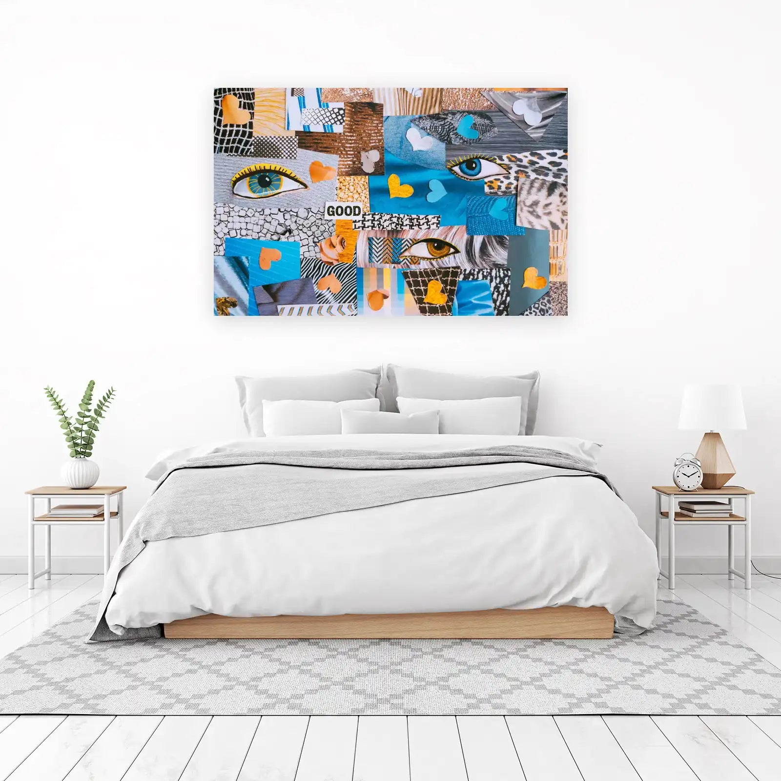 Vibrant Mixed Media Collage Eye & Hearts Wall Art