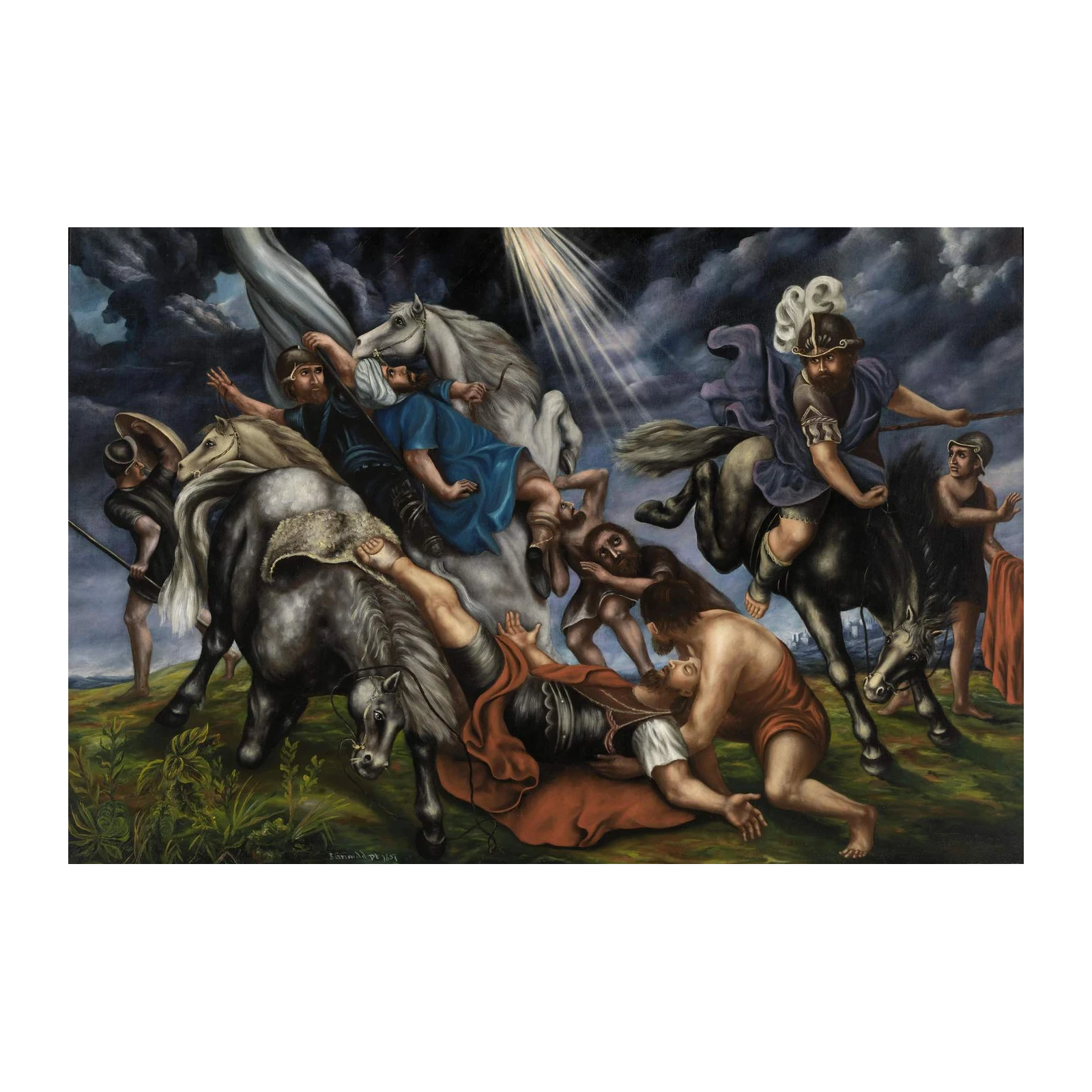 Dramatic Horseback Battle Scene Wall Art