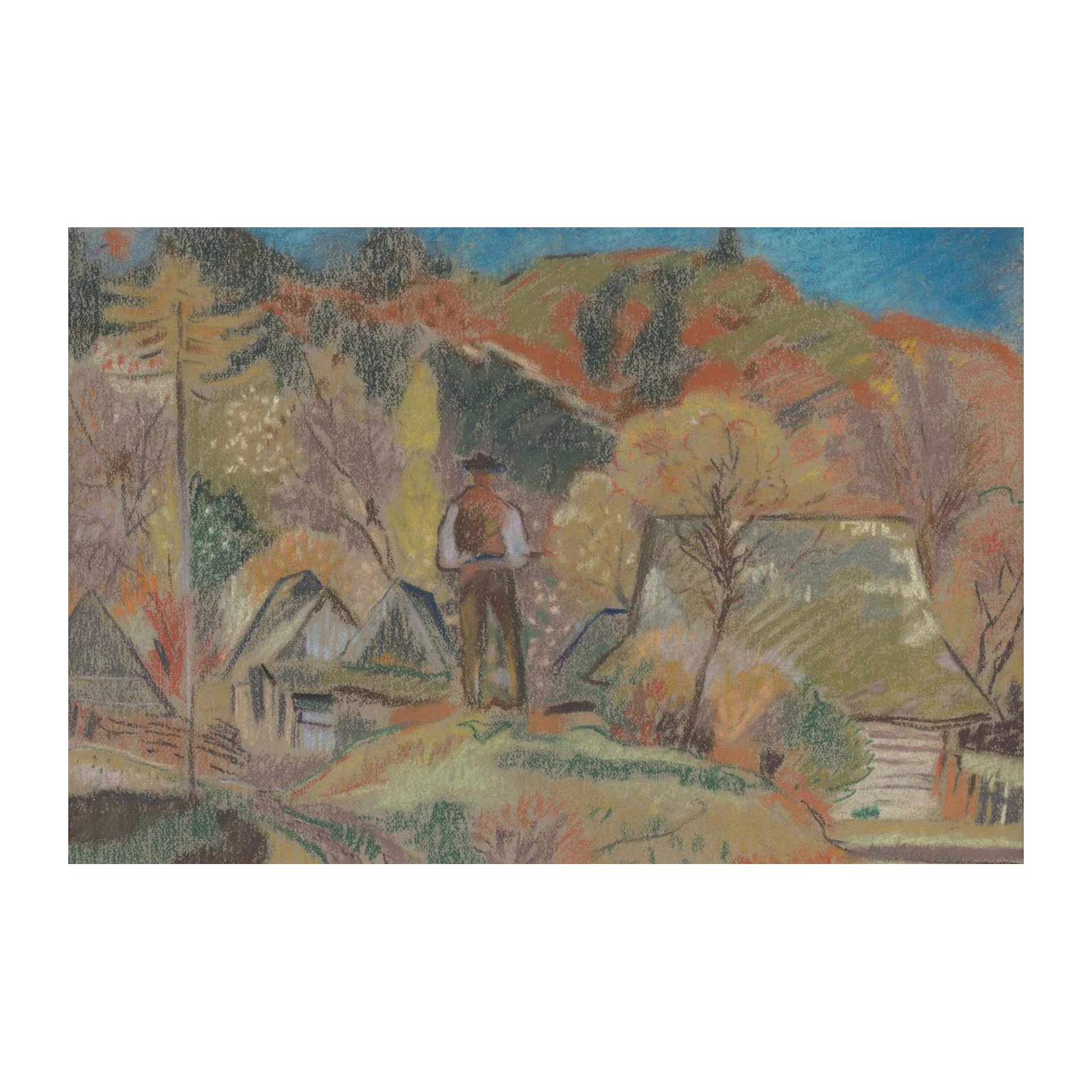 Serene Village Landscape Pastel Wall Art