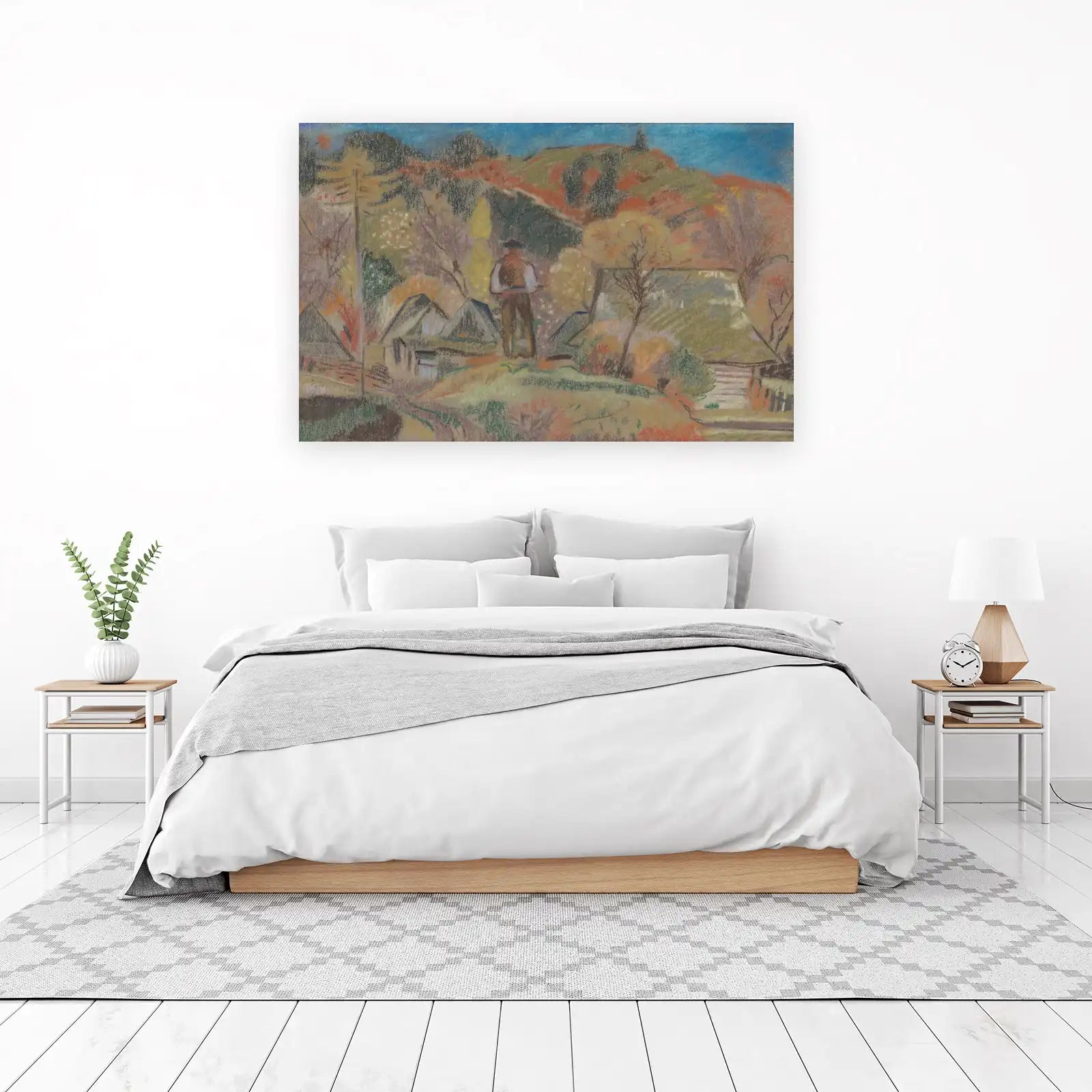 Serene Village Landscape Pastel Wall Art