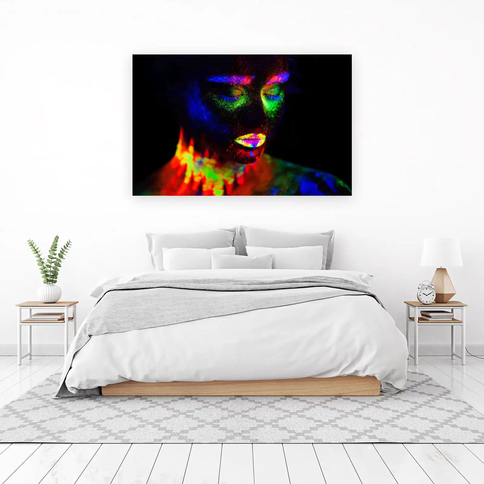 Vibrant Neon Face UV Glow Wall Art