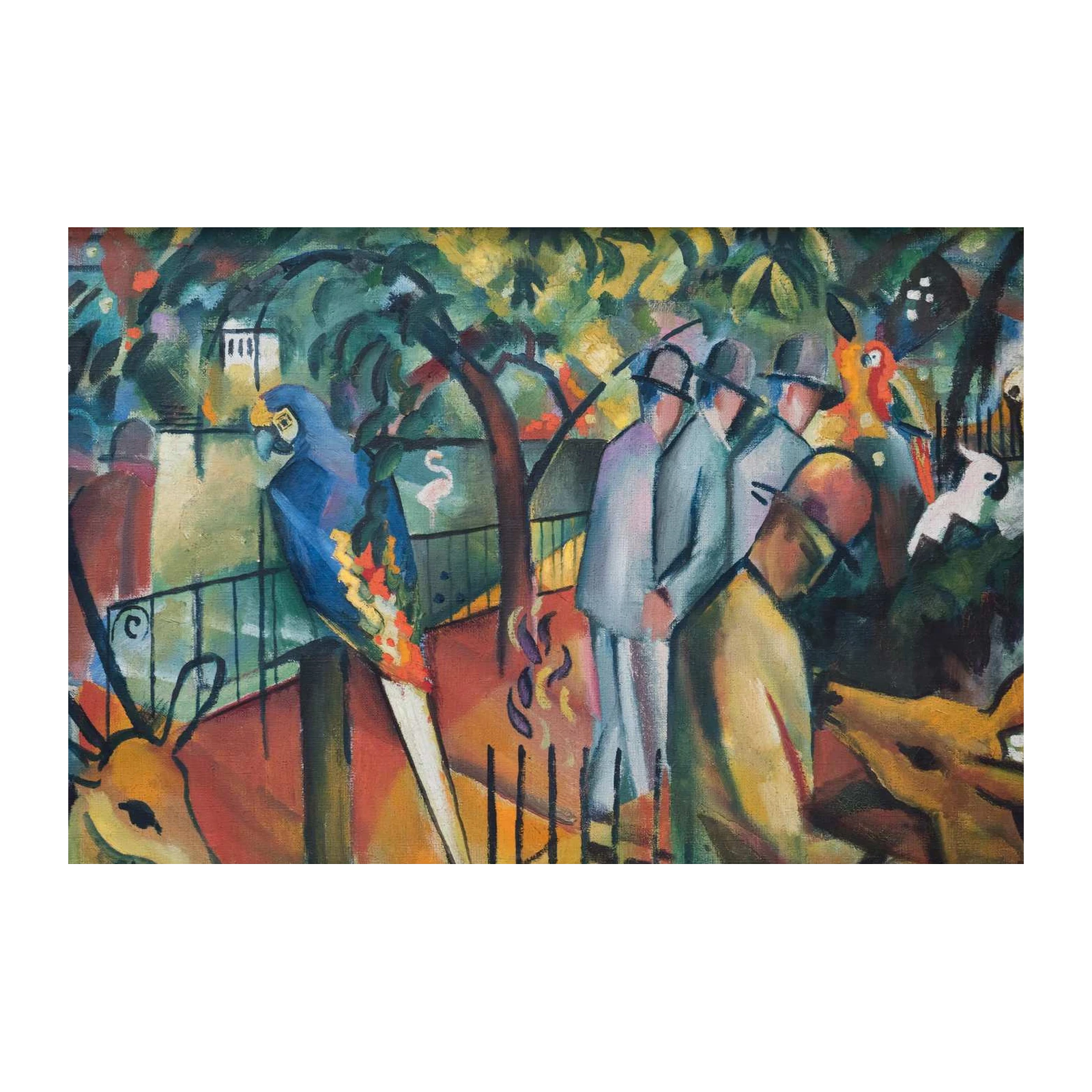 Vibrant Zoo Scene Oil Painting Wall Art