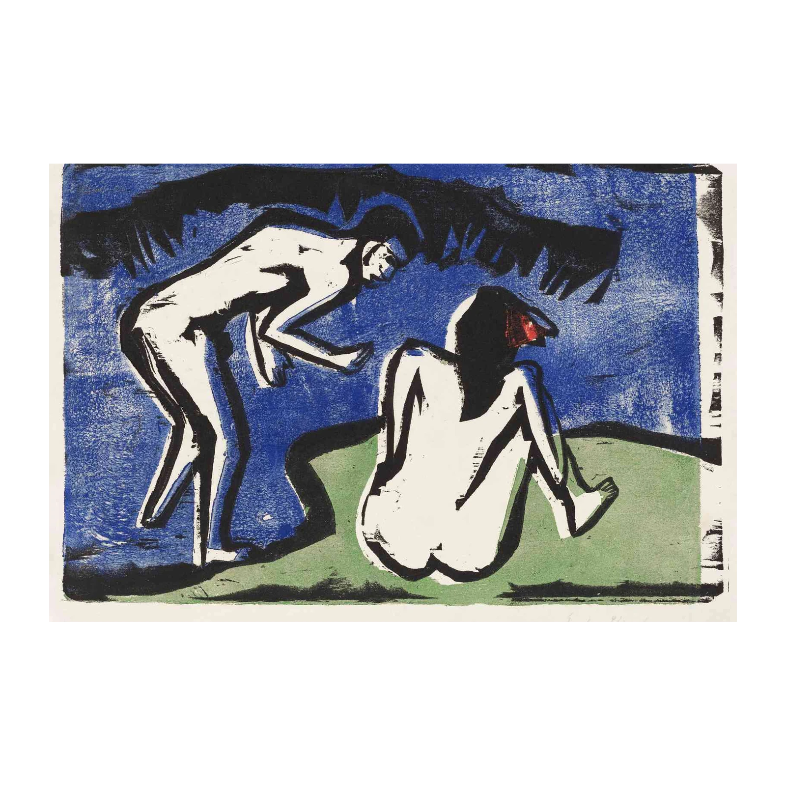 Expressive Nude Duo Blue Wall Art