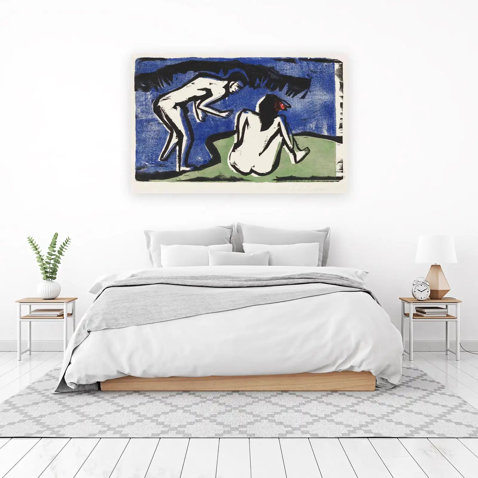 Expressive Nude Duo Blue Wall Art