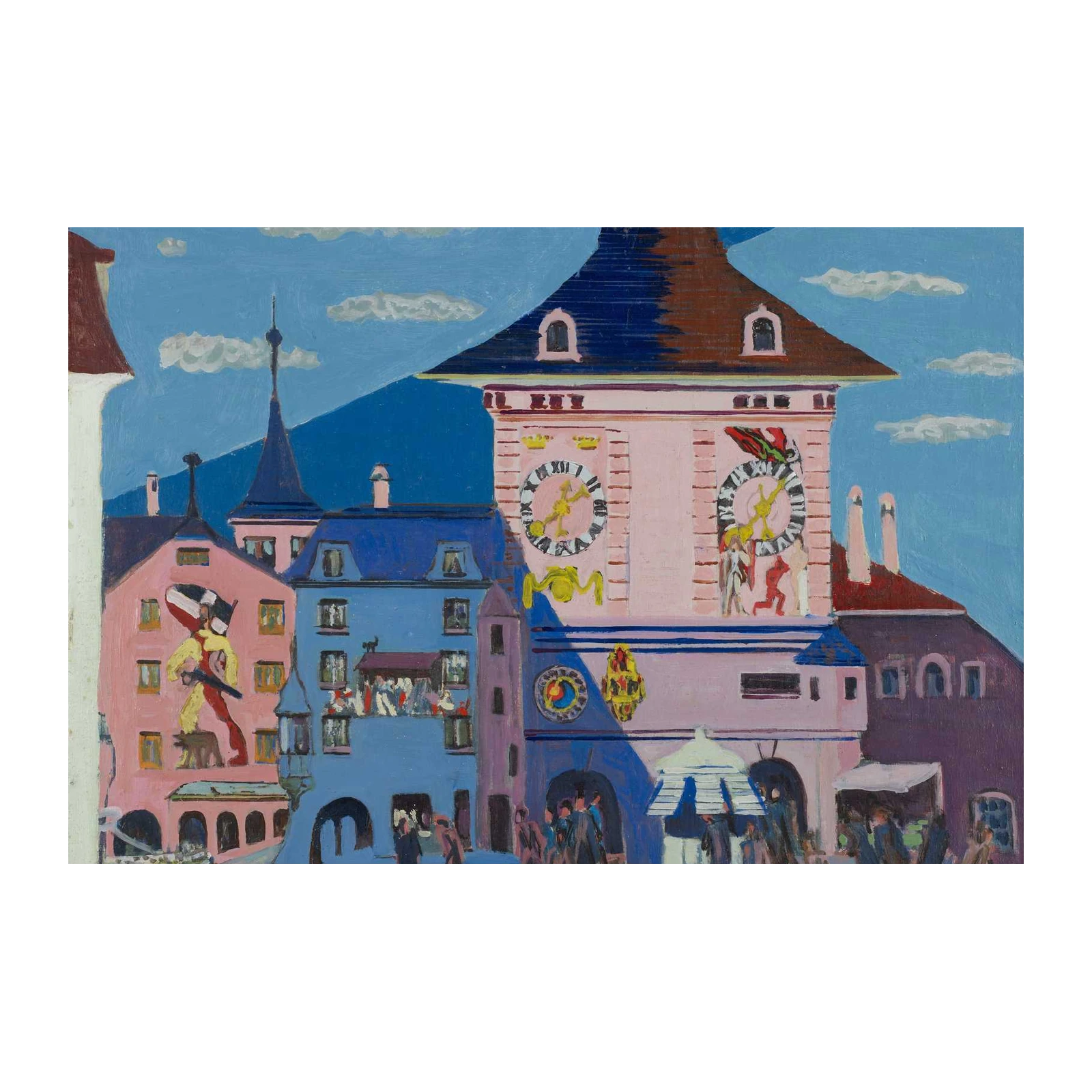 Vibrant Cityscape Clock Tower Wall Art