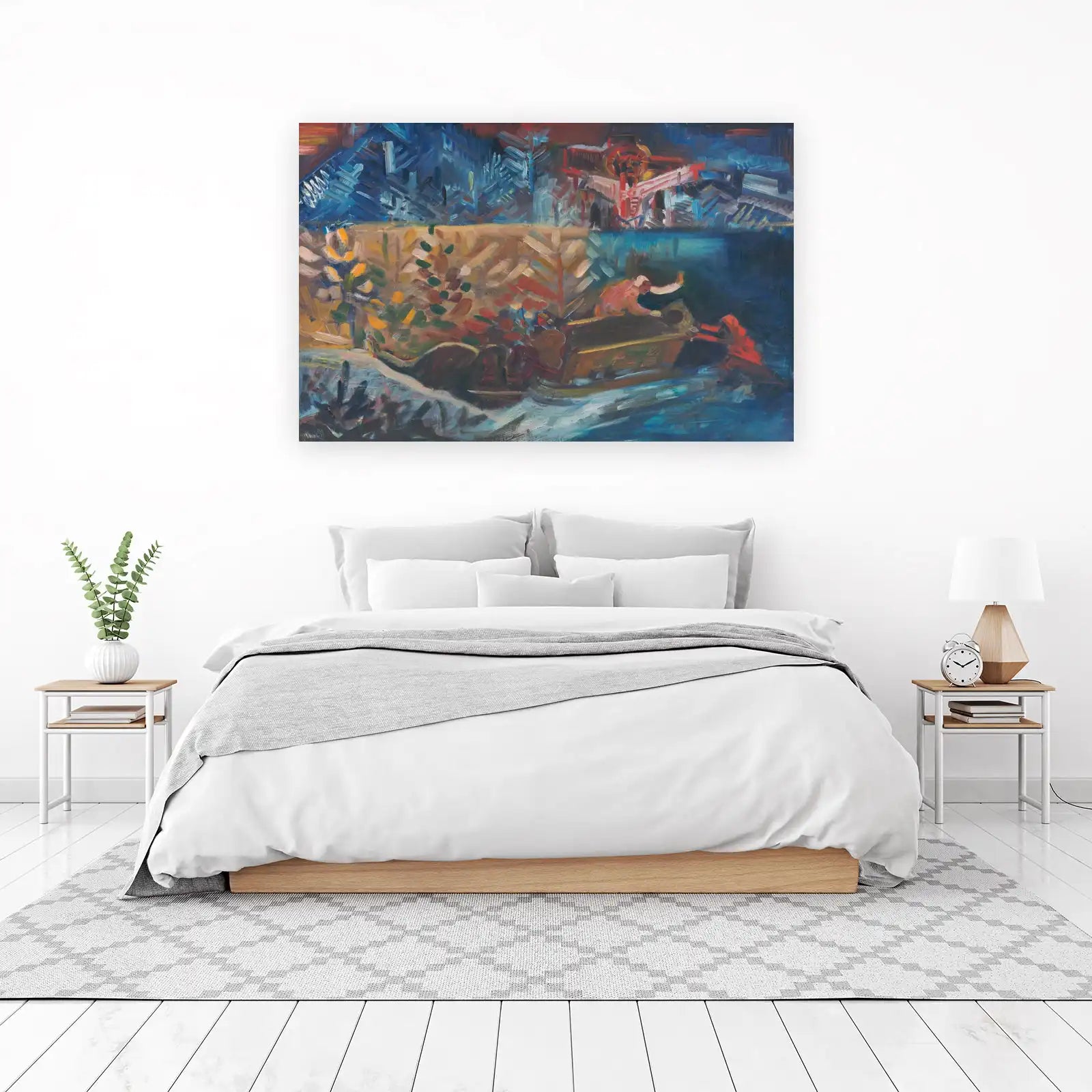 Abstract Figures Boat Scene Wall Art