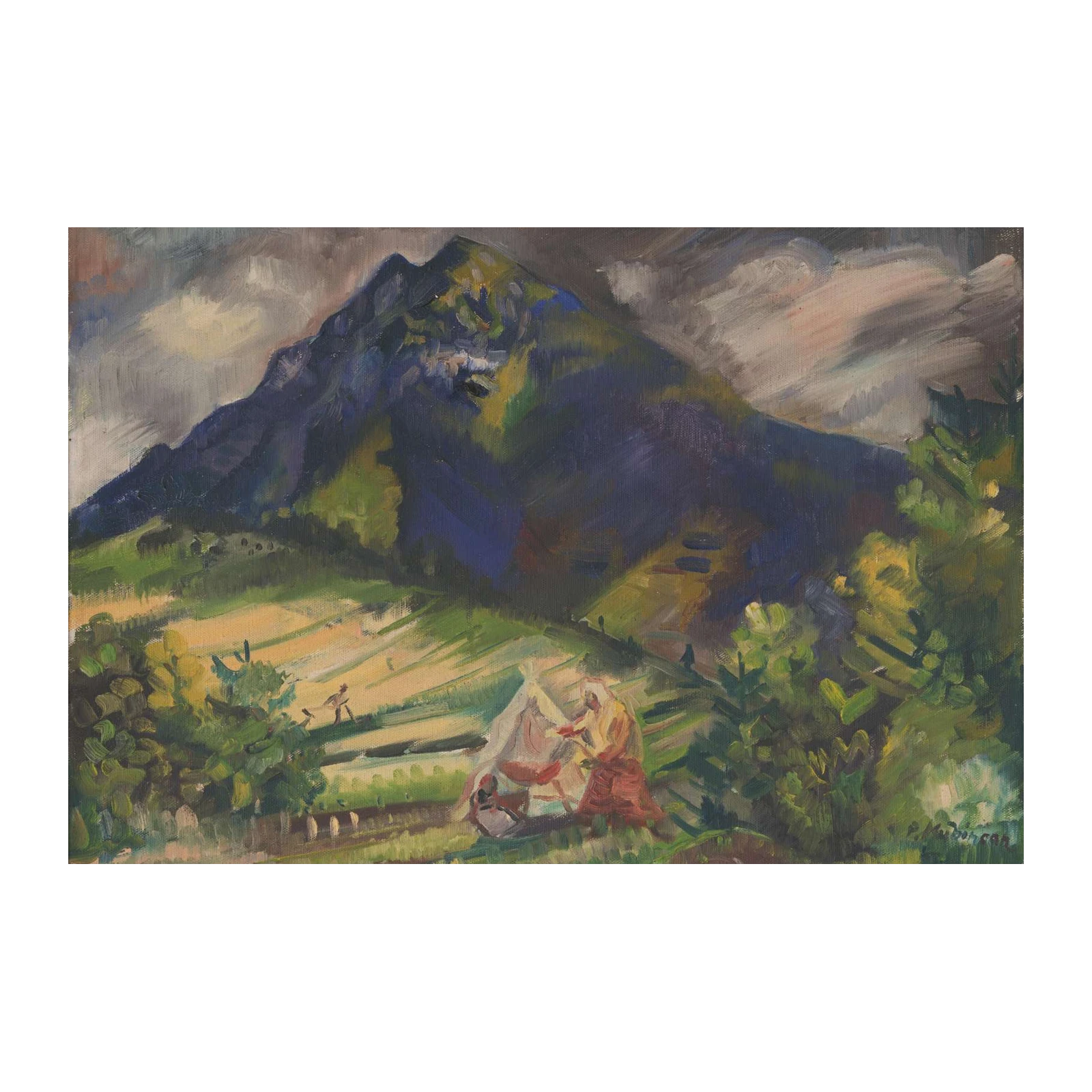 Majestic Mountain Landscape with Figures Wall Art