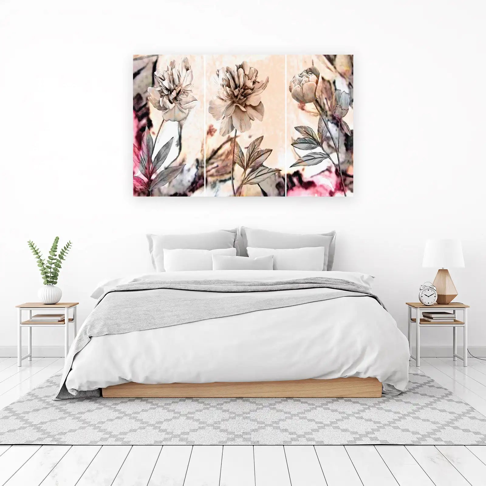 Elegant Peony Triptych Wall Art