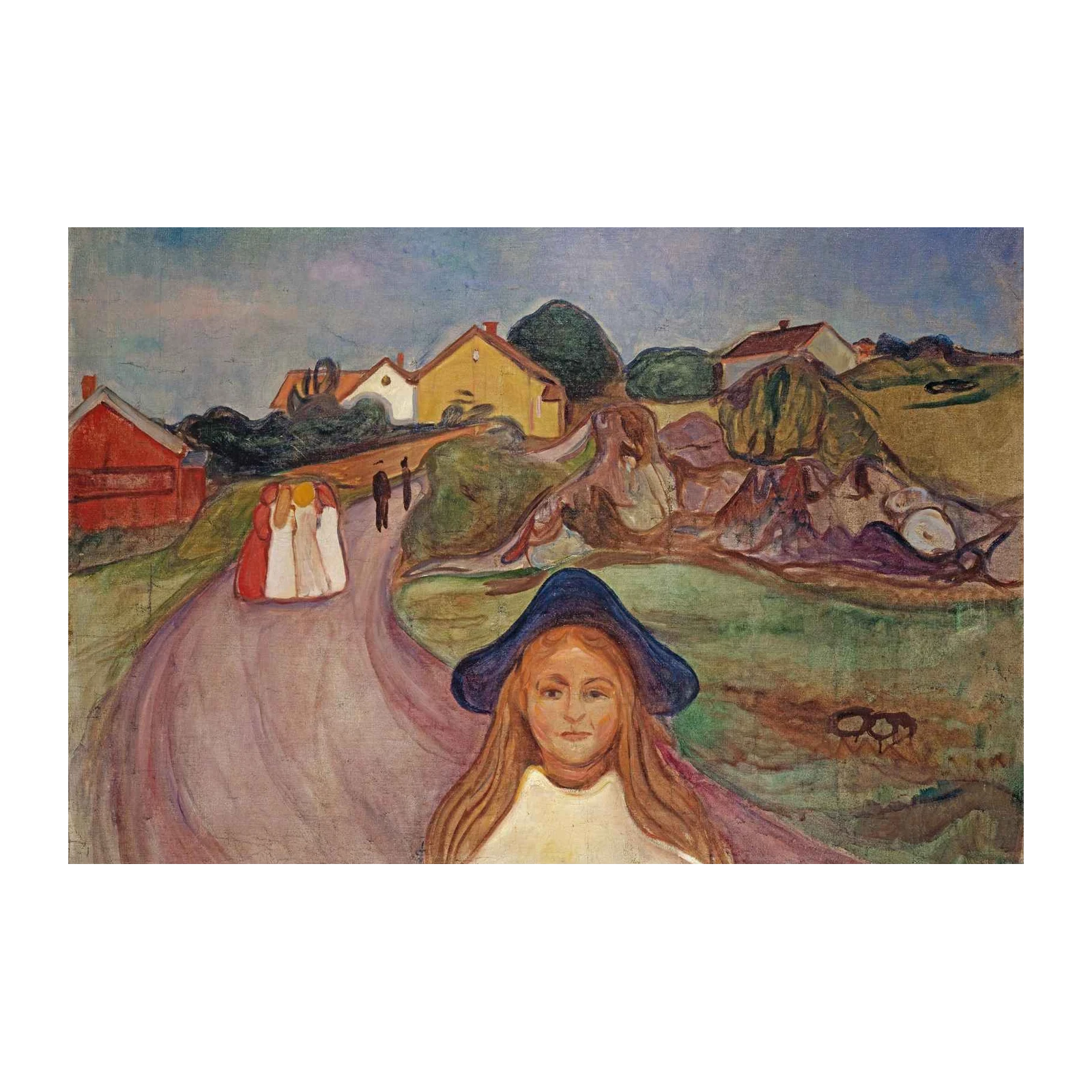 Woman with Blue Hat Landscape Wall Art