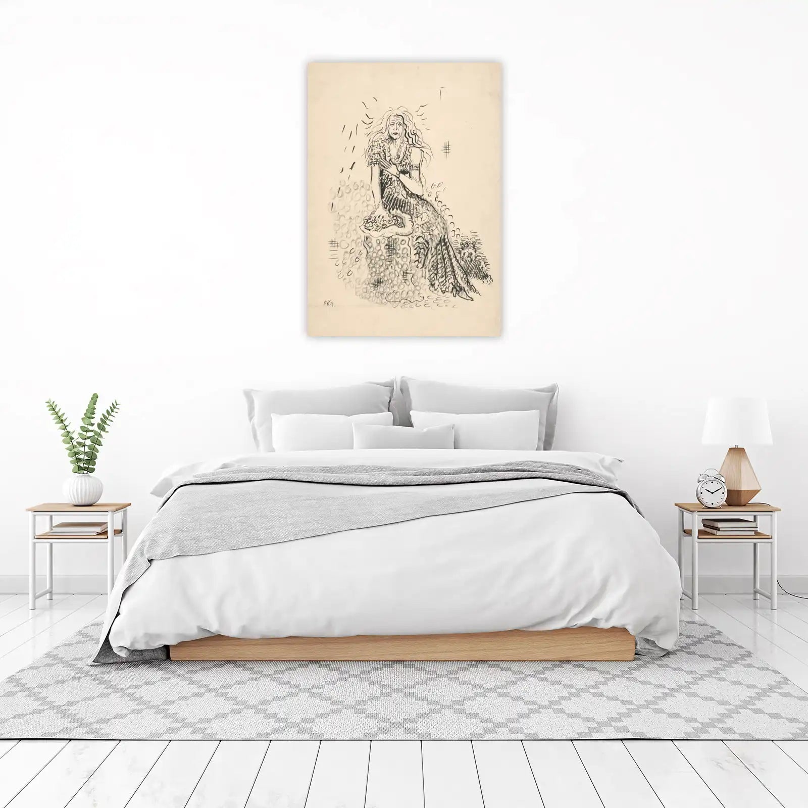 Expressive Figure Charcoal Sketch Wall Art