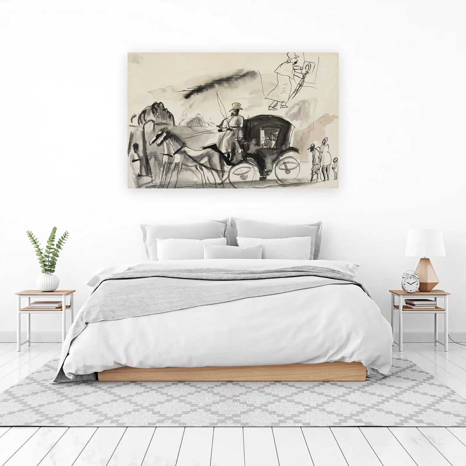 Vintage Carriage Scene Ink Sketch Wall Art