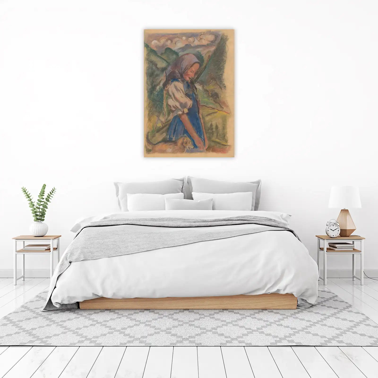 Vintage Girl & Dog Pastoral Scene Wall Art