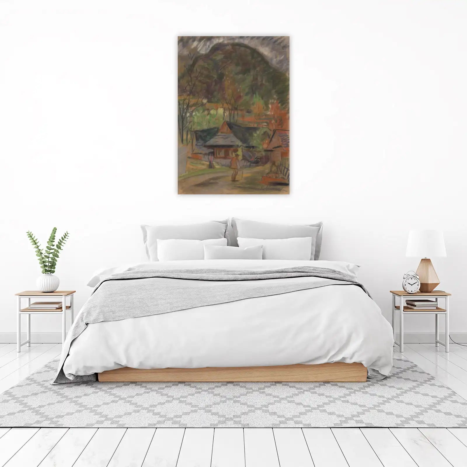 Rustic Village Landscape Pastel Wall Art