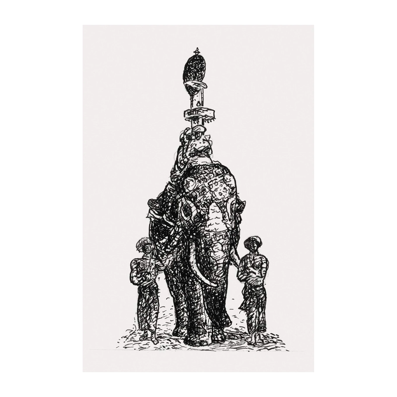 Majestic Elephant Procession Sketch Wall Art