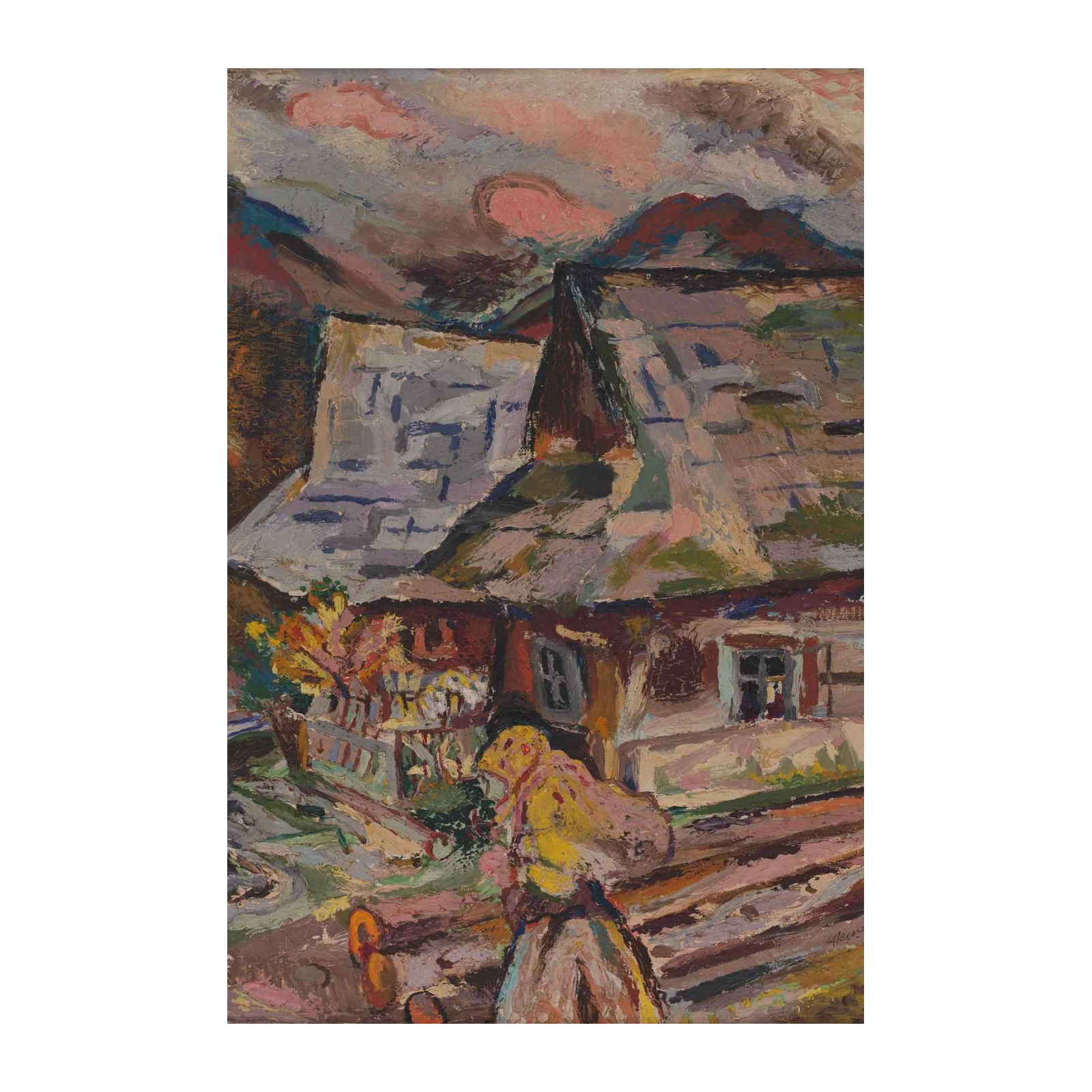 Rustic Mountain Village Oil Painting Wall Art