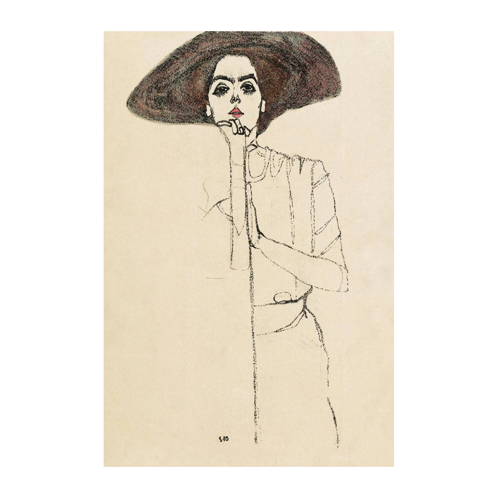 Elegant Woman with Hat Sketch Wall Art