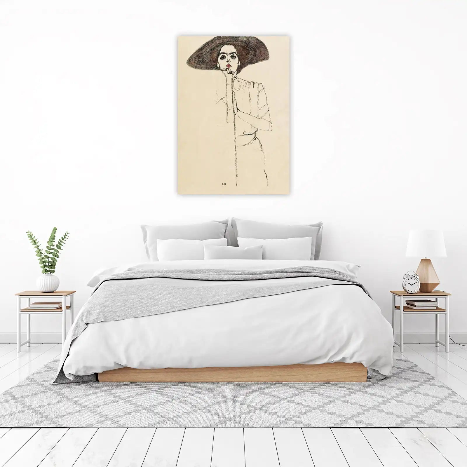 Elegant Woman with Hat Sketch Wall Art