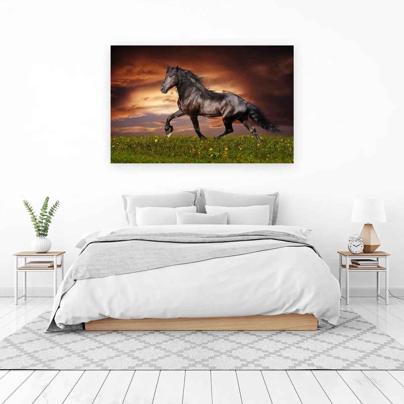 Majestic Black Horse Galloping Wall Art