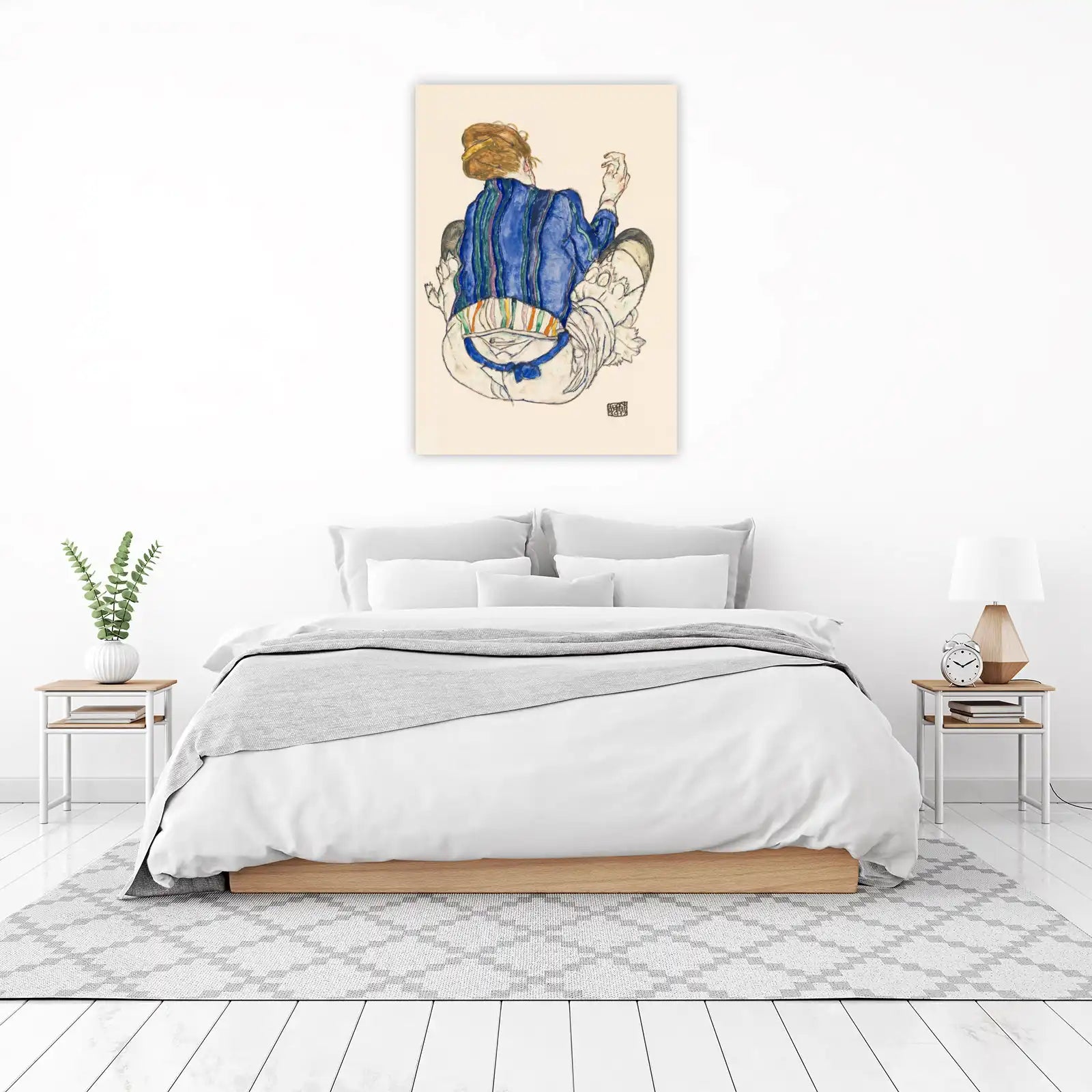 Vibrant Figure Blue Stripe Woman Wall Art