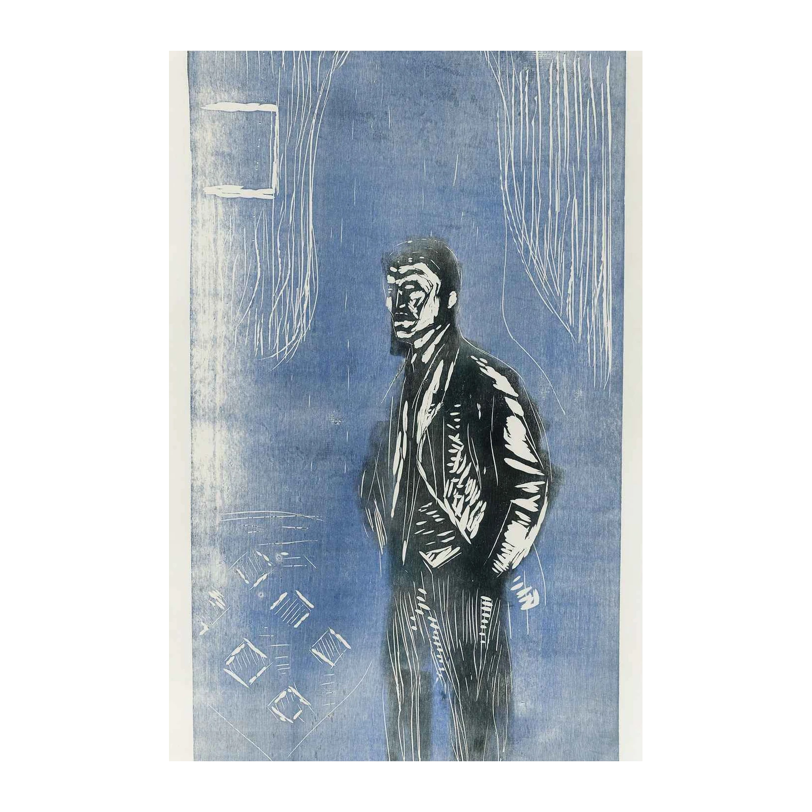 Brooding Man in Blue Abstract Wall Art