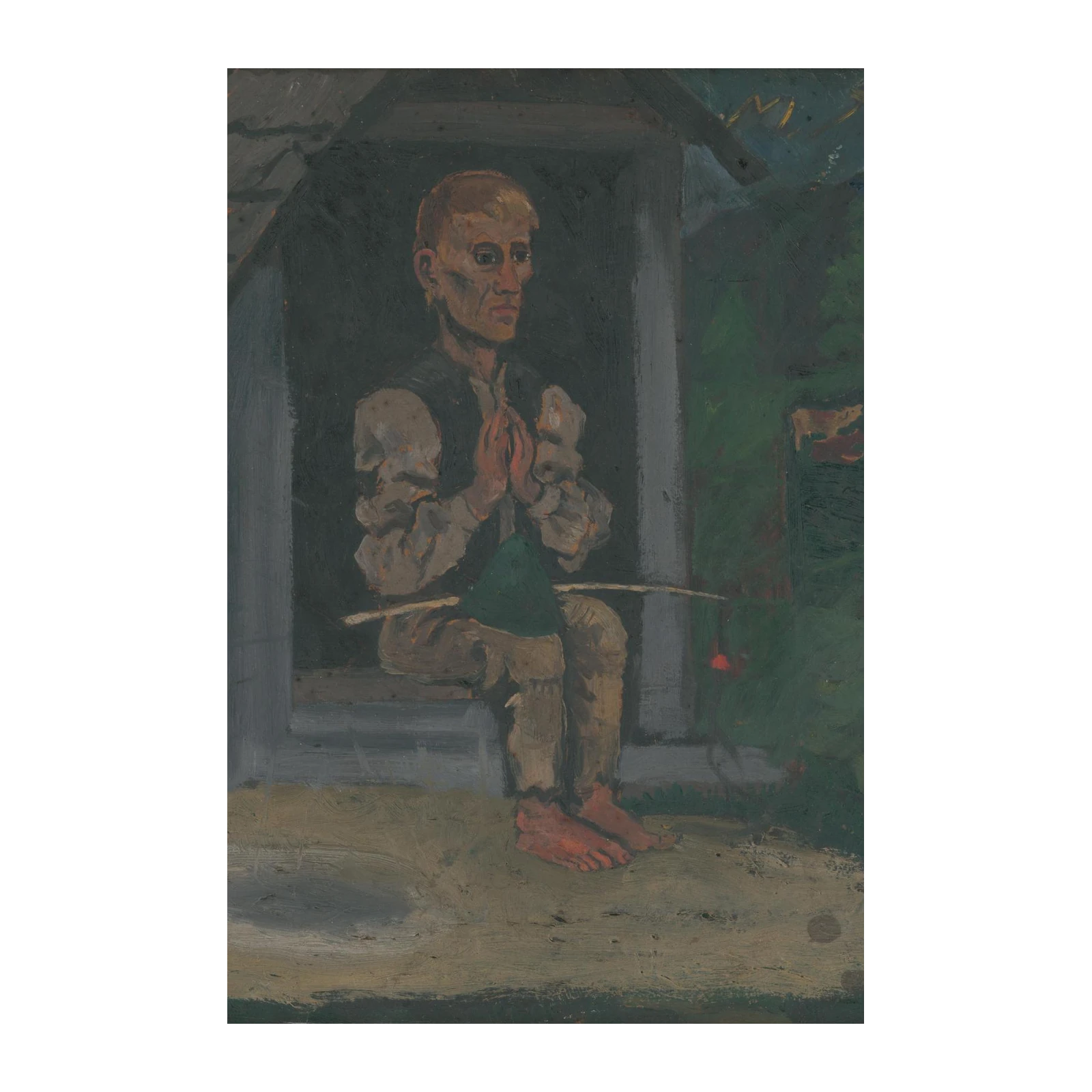 Rustic Prayer Man Oil Painting Wall Art