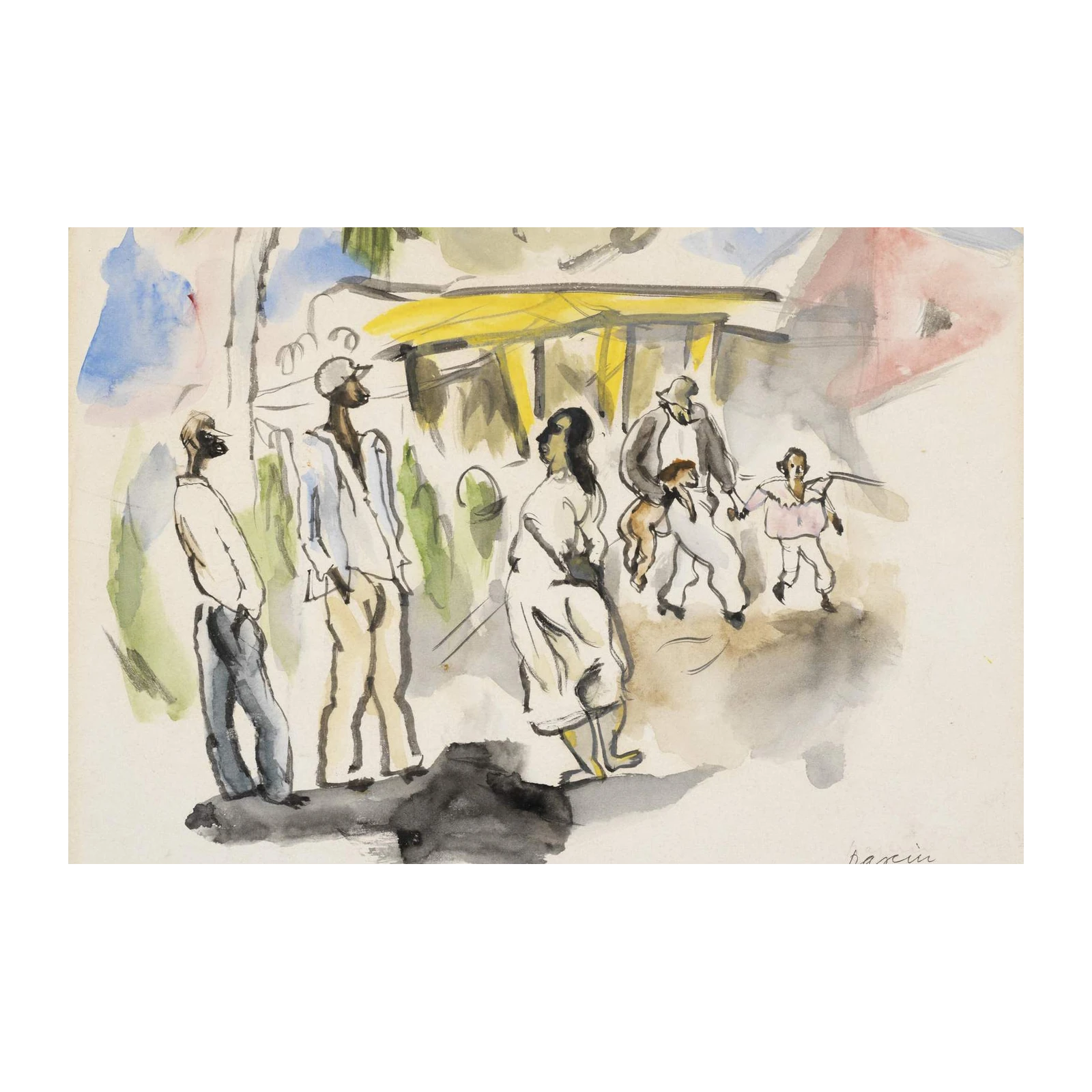 Vibrant Street Scene Watercolor Wall Art