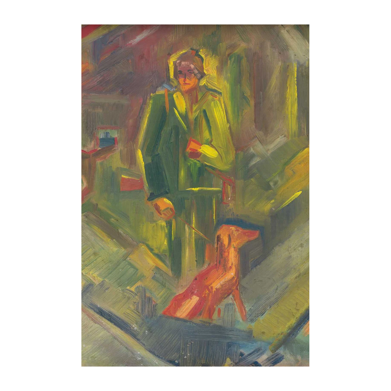 Abstract Dog Walker Green Coat Wall Art