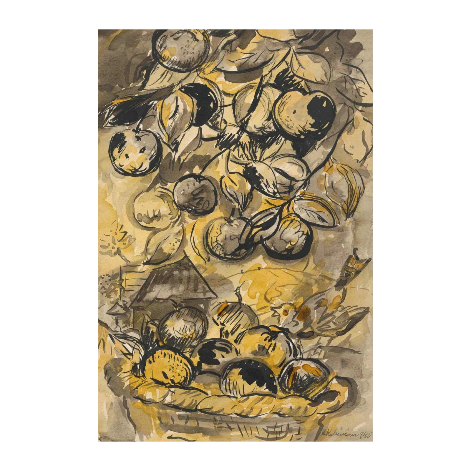 Rustic Orchard & Bird Still Life Wall Art