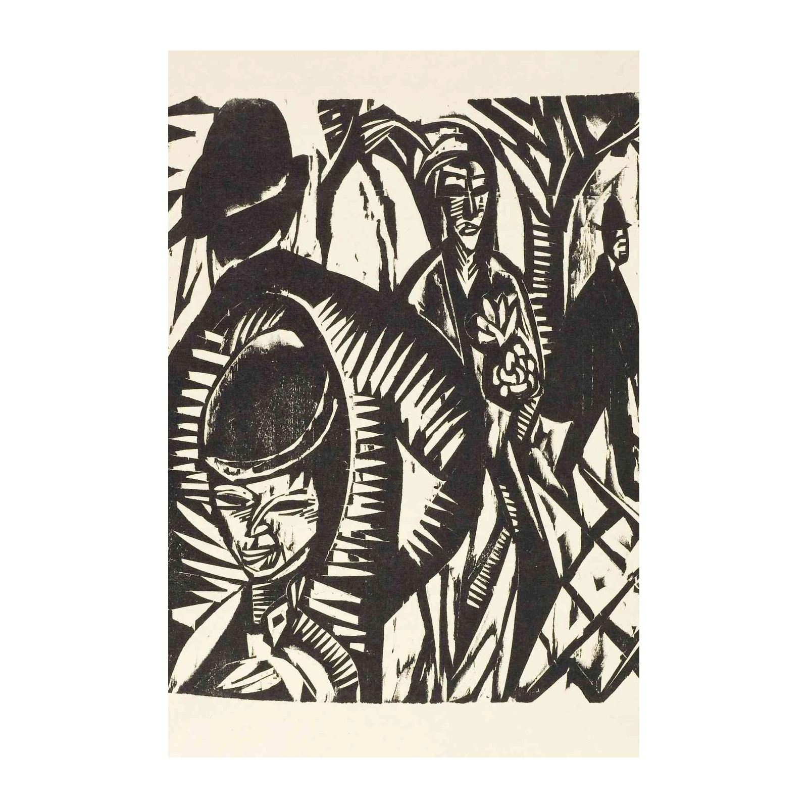 Expressive Figures Woodcut Wall Art