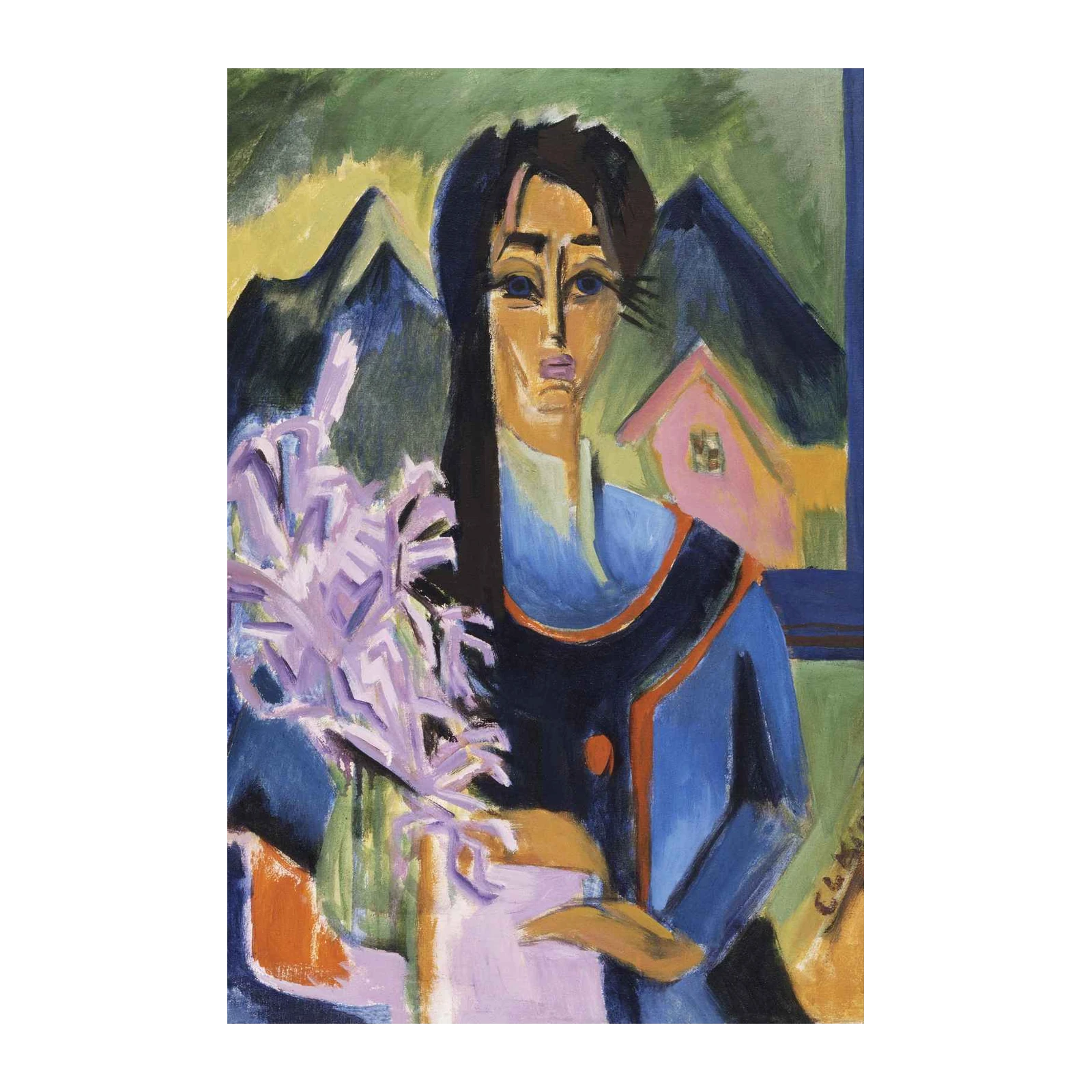 Expressive Portrait with Lilies Wall Art