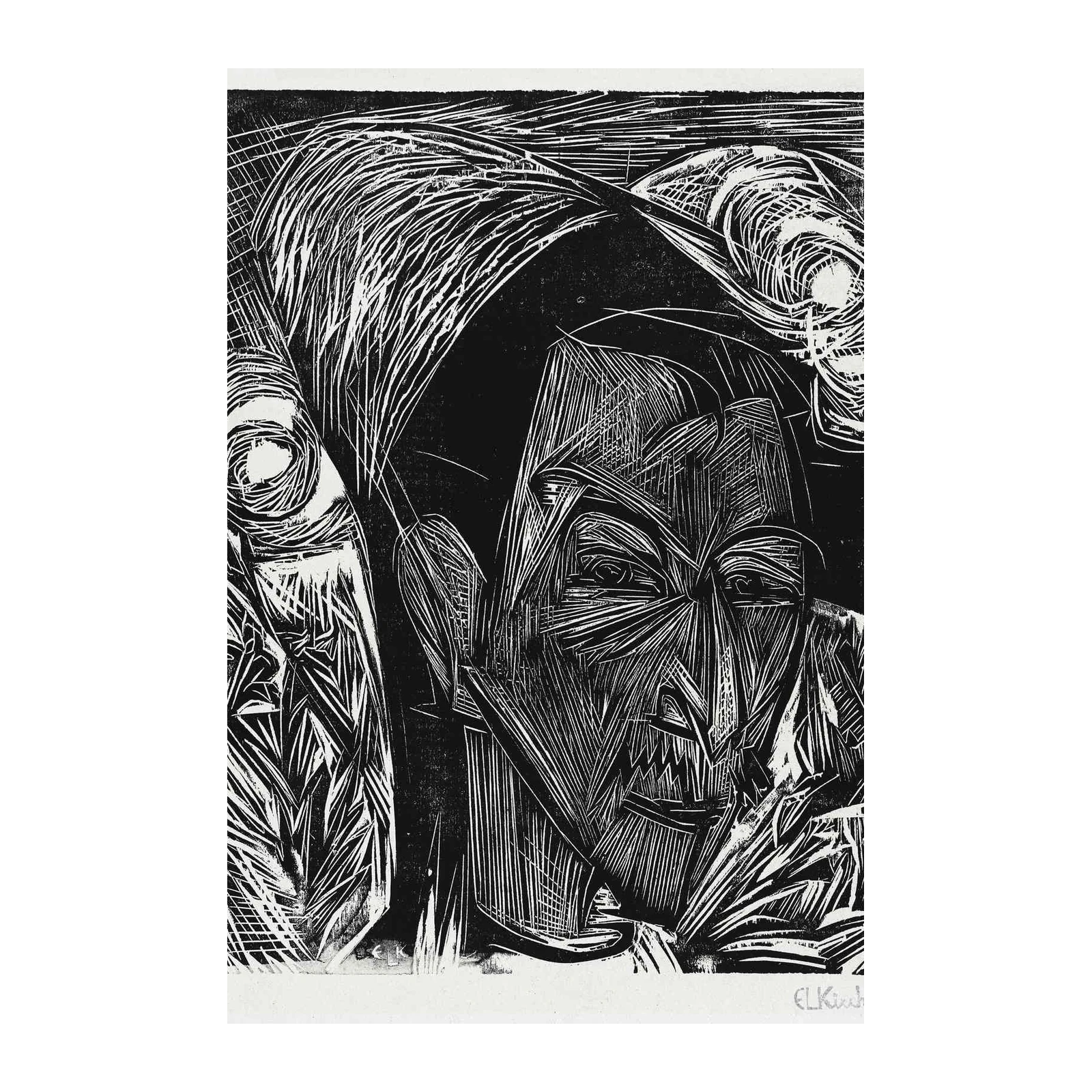Expressive Portrait Woodcut Wall Art