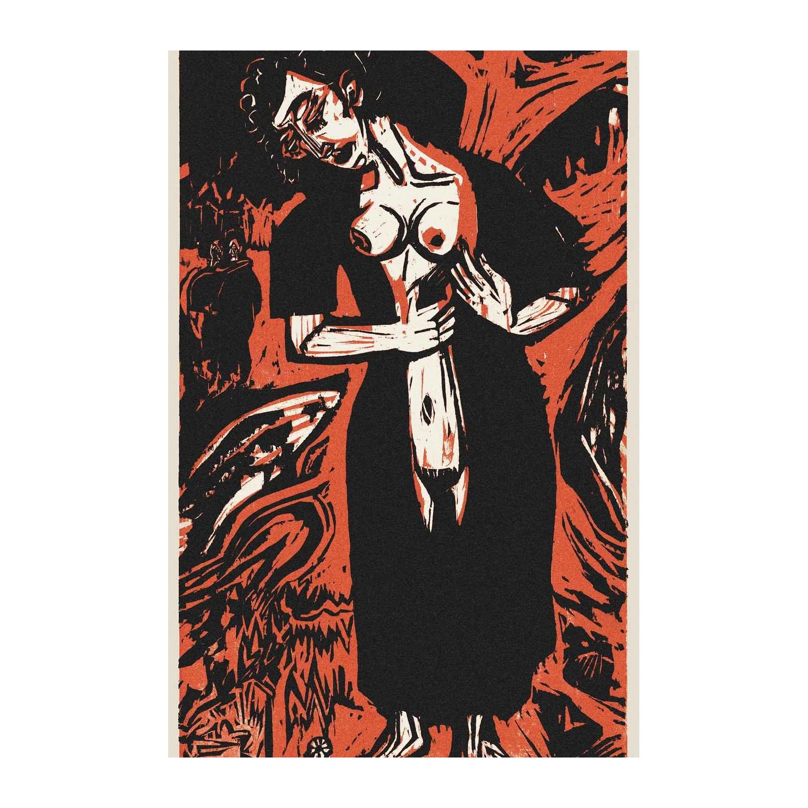 Expressive Figure Linocut Wall Art