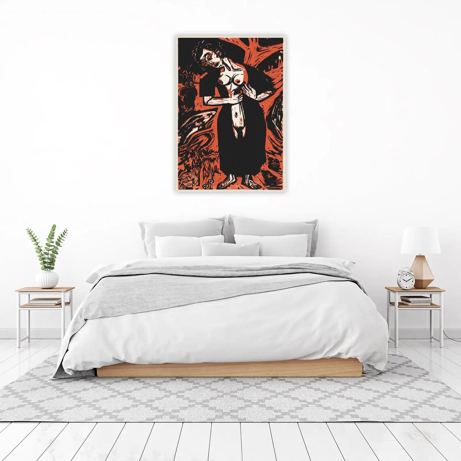 Expressive Figure Linocut Wall Art