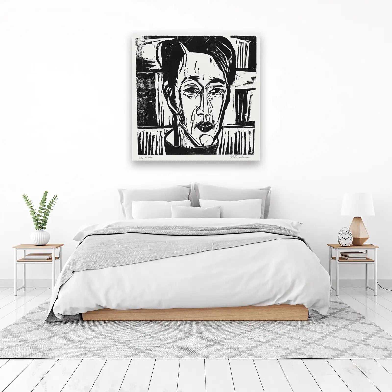 Expressive Portrait Woodcut Style Wall Art