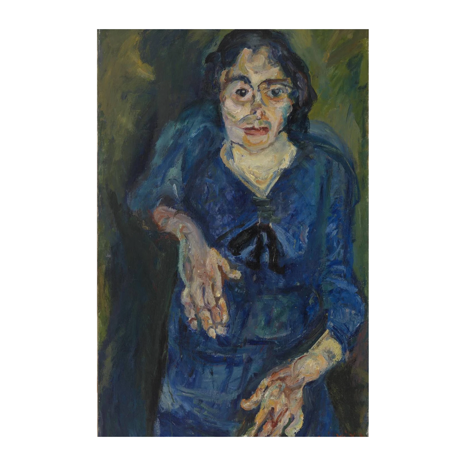 Expressive Portrait of Woman Blue Dress Wall Art