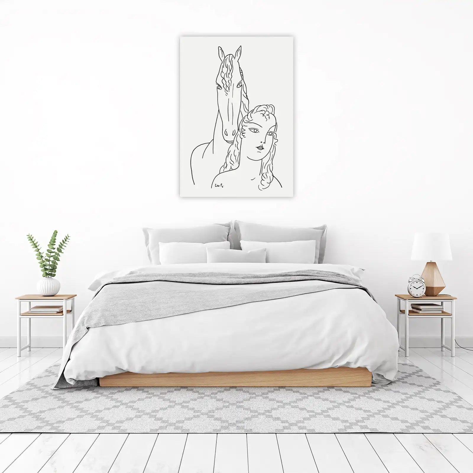 Elegant Horse & Lady Line Art Wall Art