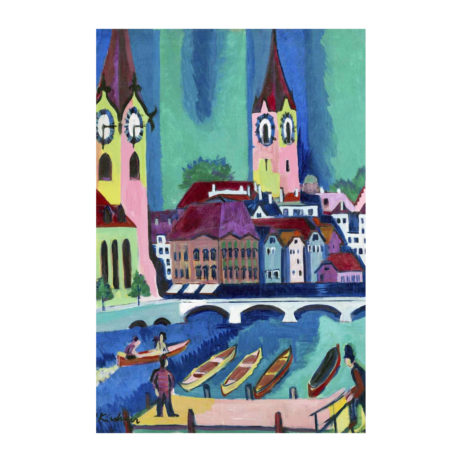 Vibrant Cityscape with Boats Wall Art