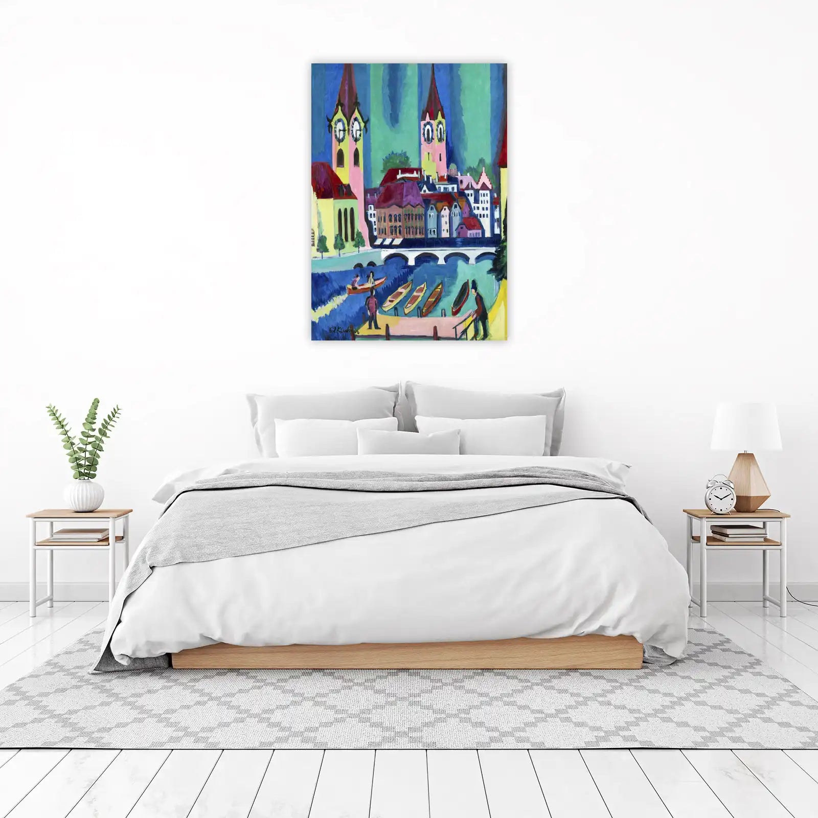 Vibrant Cityscape with Boats Wall Art