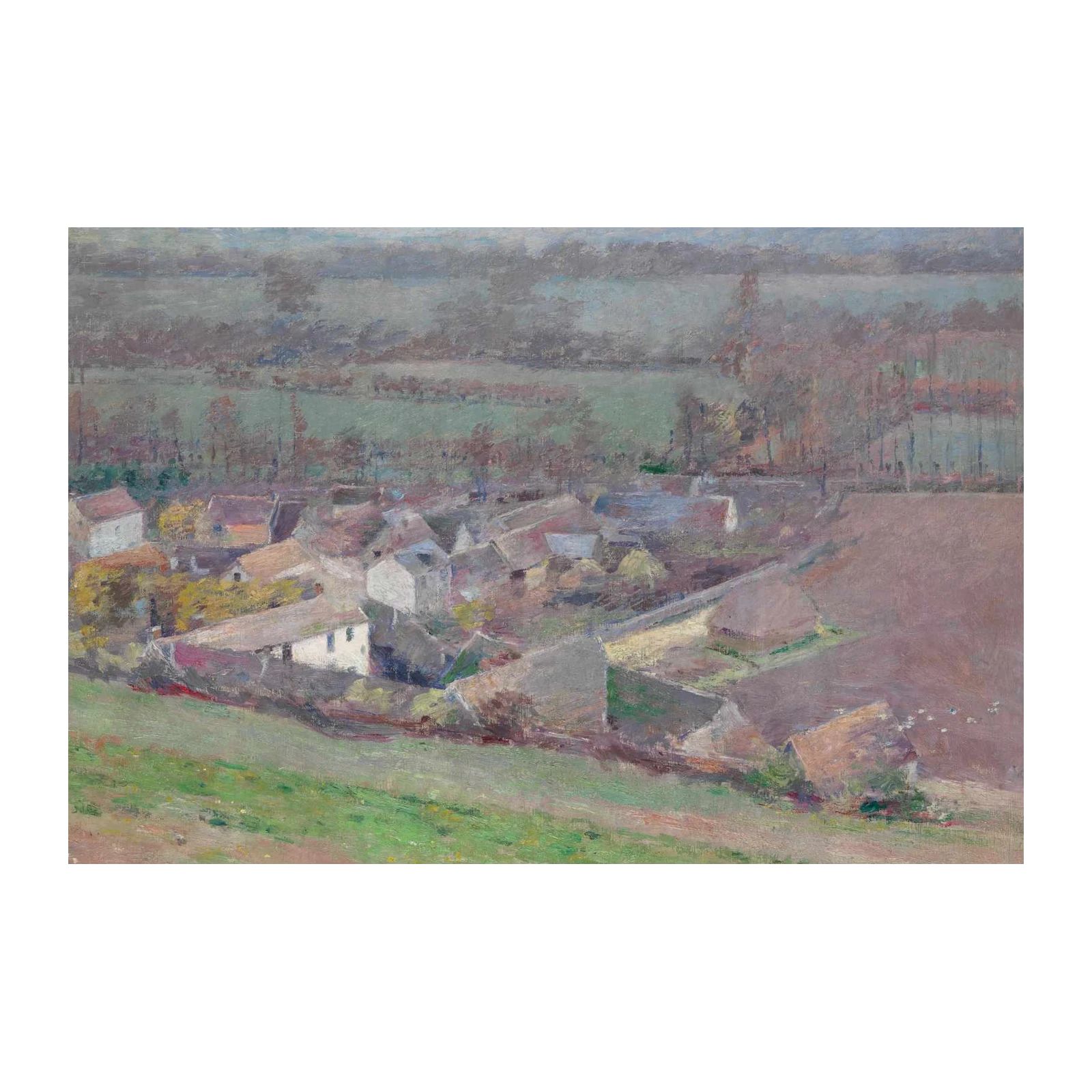 Serene Village Landscape Oil Painting Wall Art