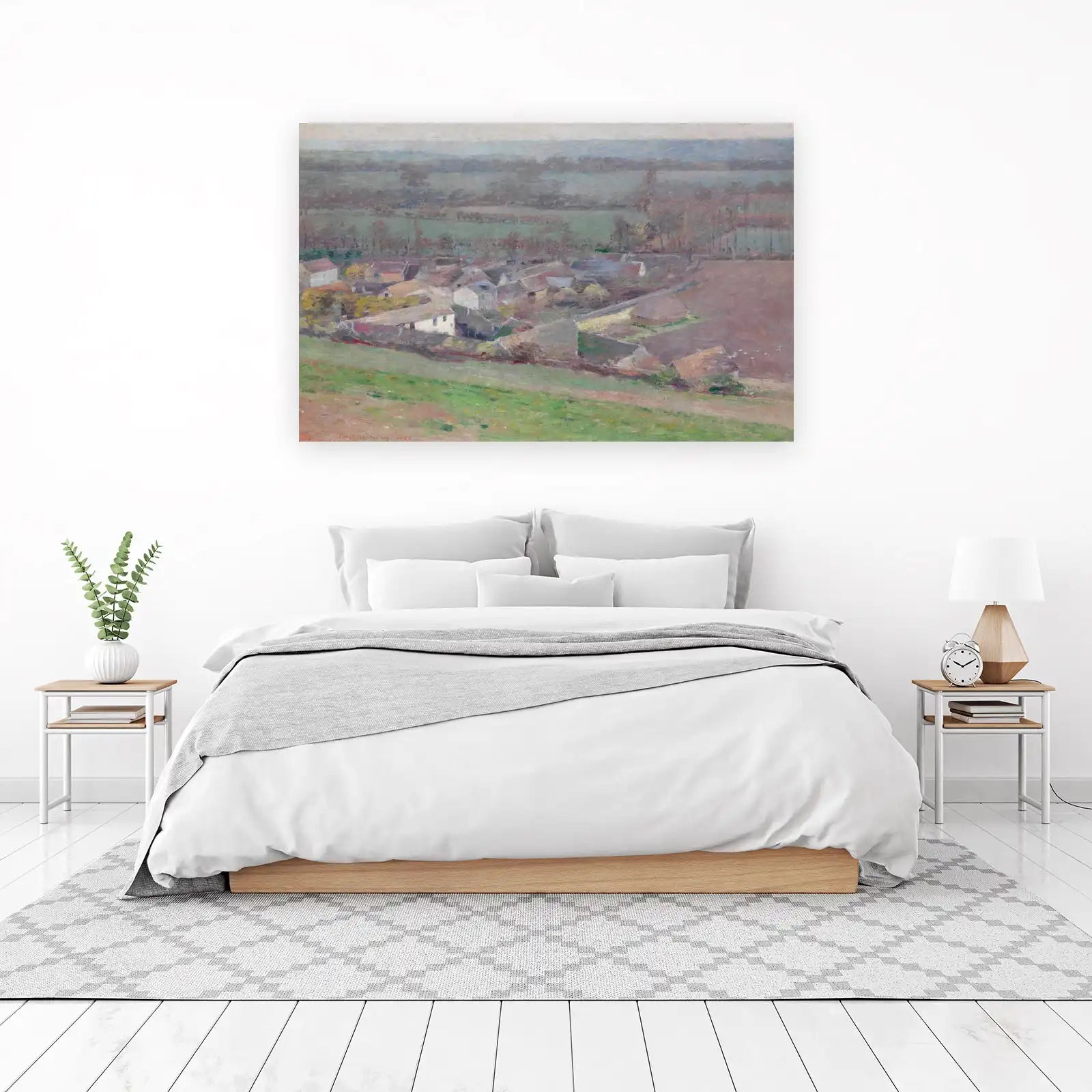 Serene Village Landscape Oil Painting Wall Art