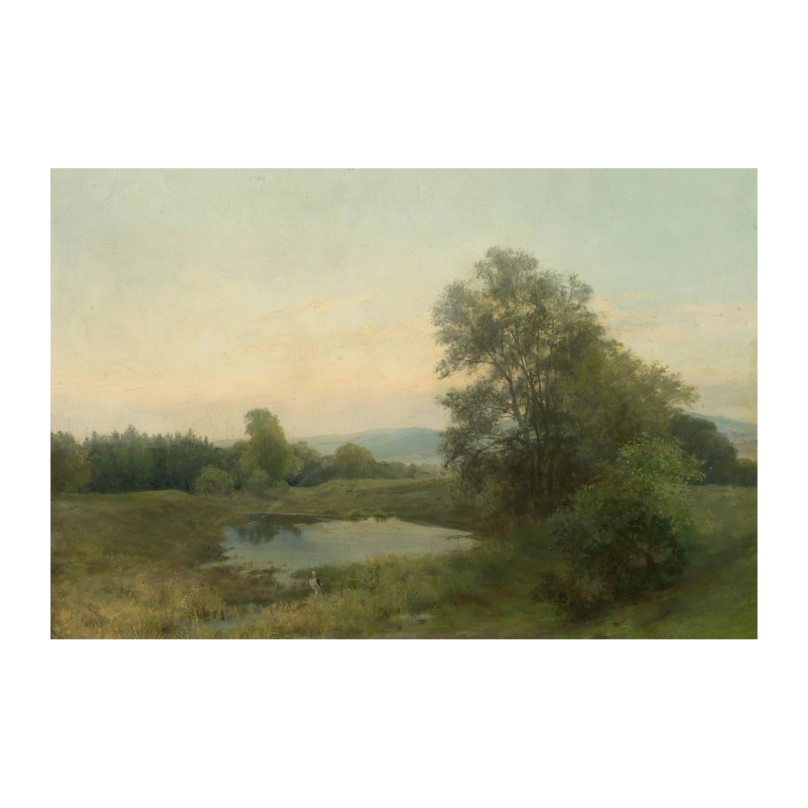 Serene Pond Landscape Oil Painting Wall Art