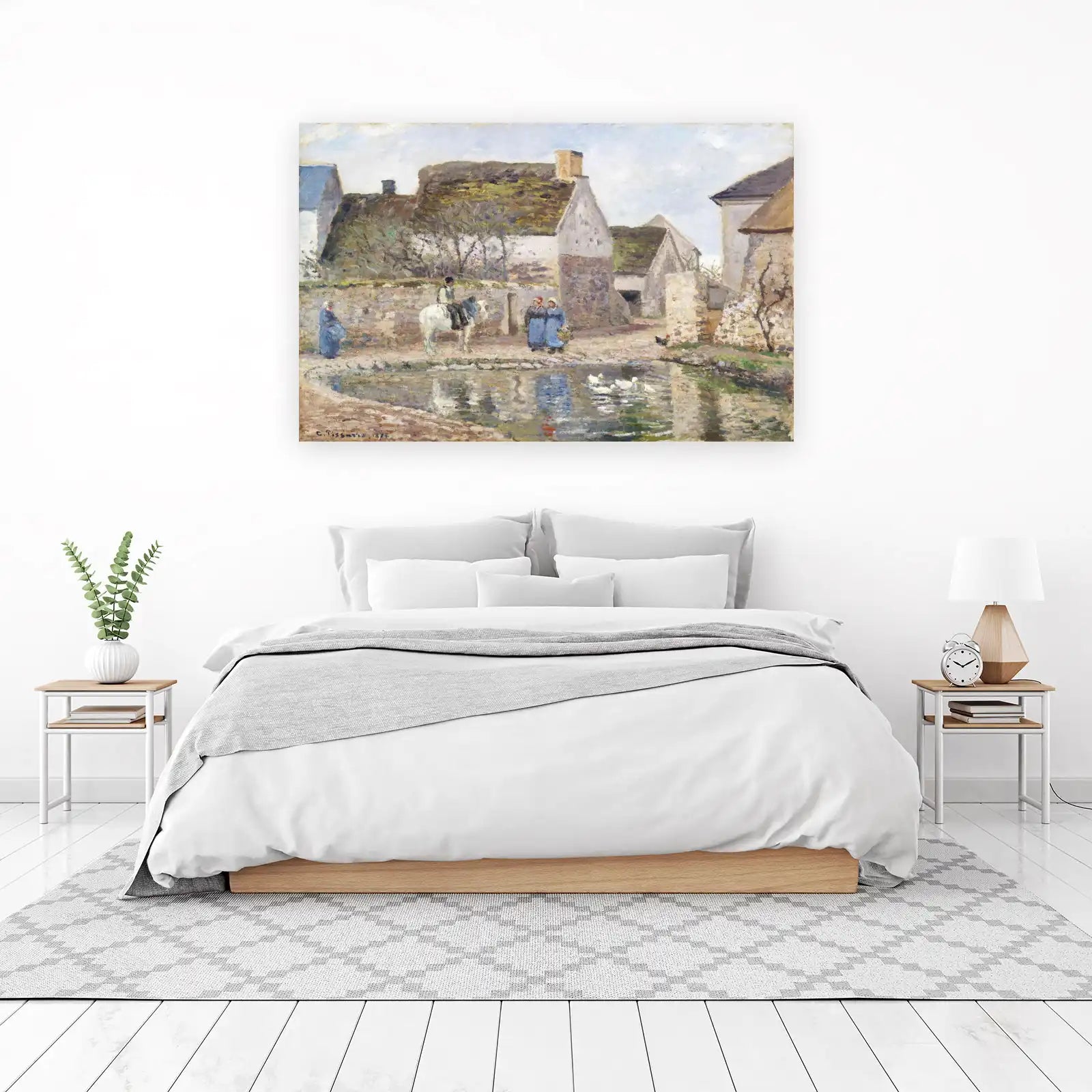 Impressionist Village Scene Horseback Duck Pond Wall Art